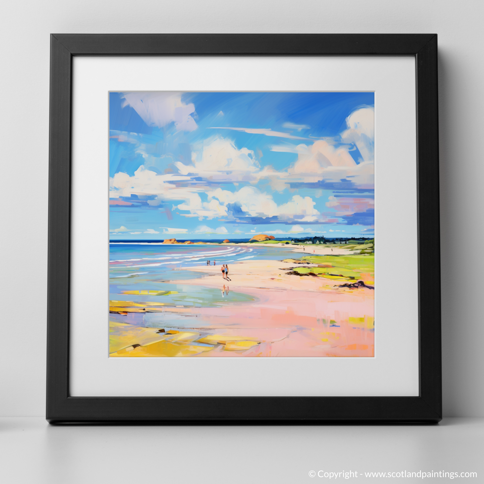 Art Print of Longniddry Beach, East Lothian in summer with a black frame