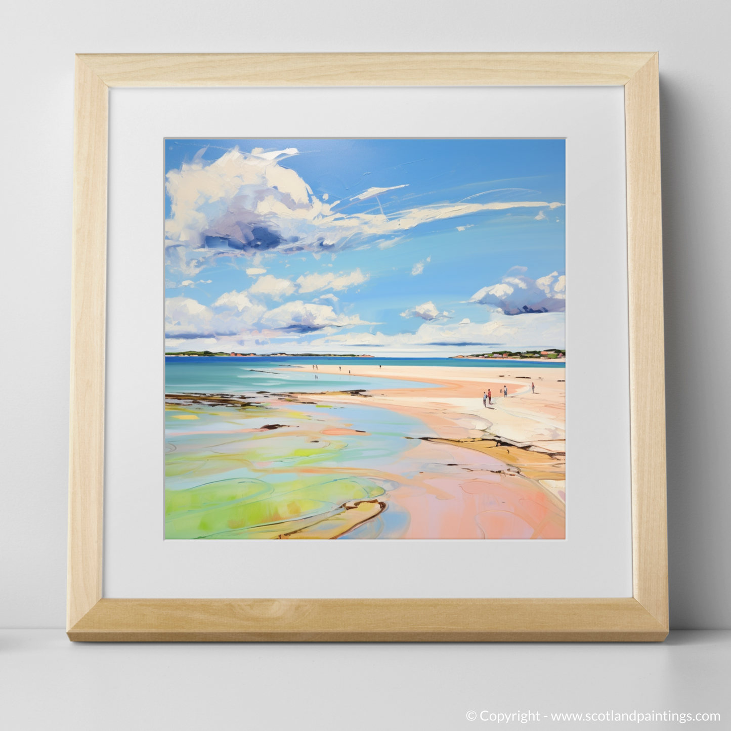 Art Print of Longniddry Beach, East Lothian in summer with a natural frame