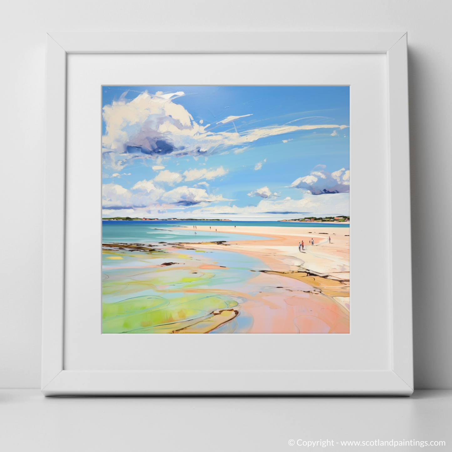 Art Print of Longniddry Beach, East Lothian in summer with a white frame