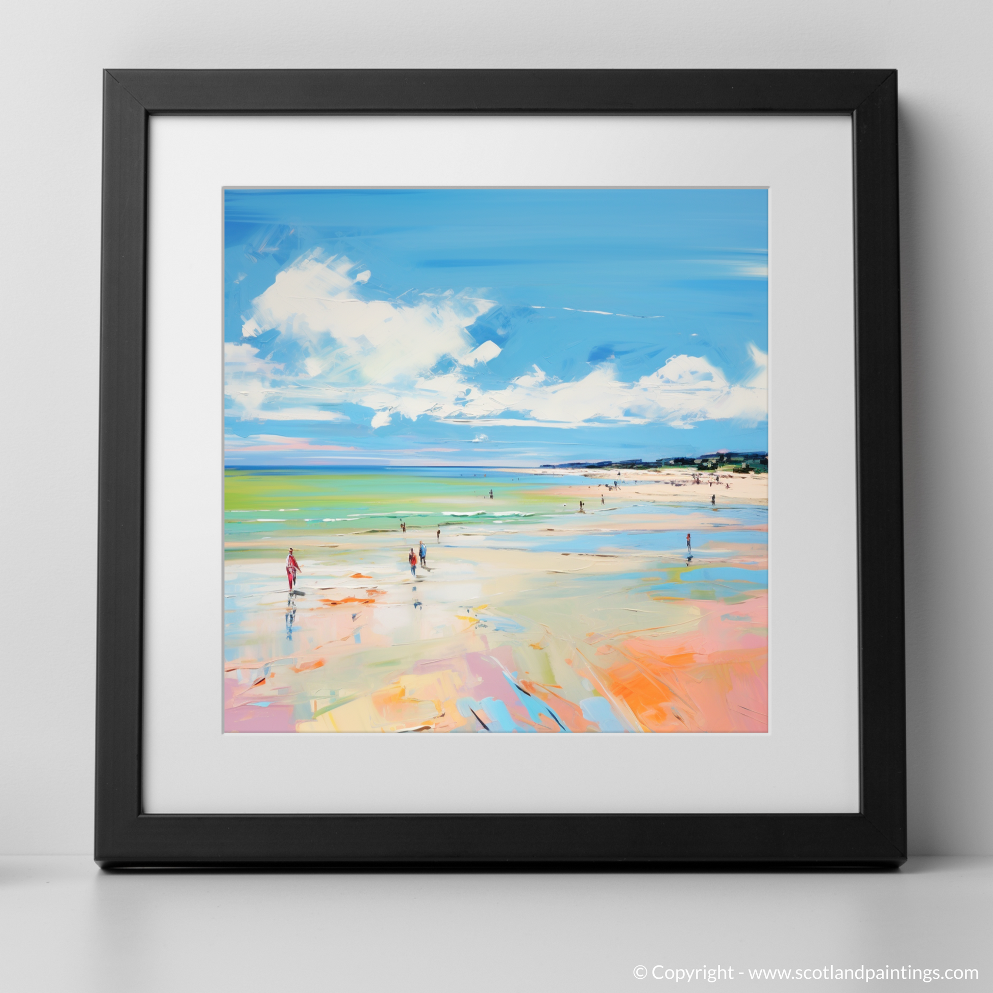 Art Print of Longniddry Beach, East Lothian in summer with a black frame