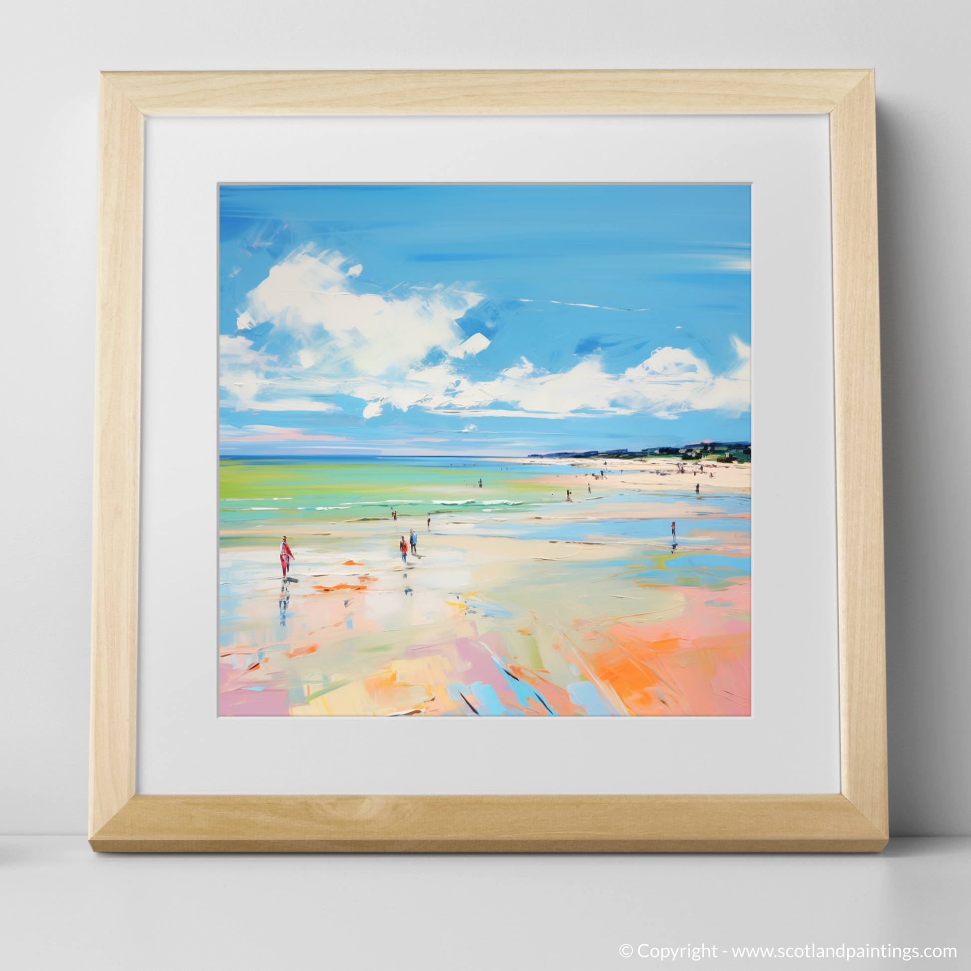 Art Print of Longniddry Beach, East Lothian in summer with a natural frame