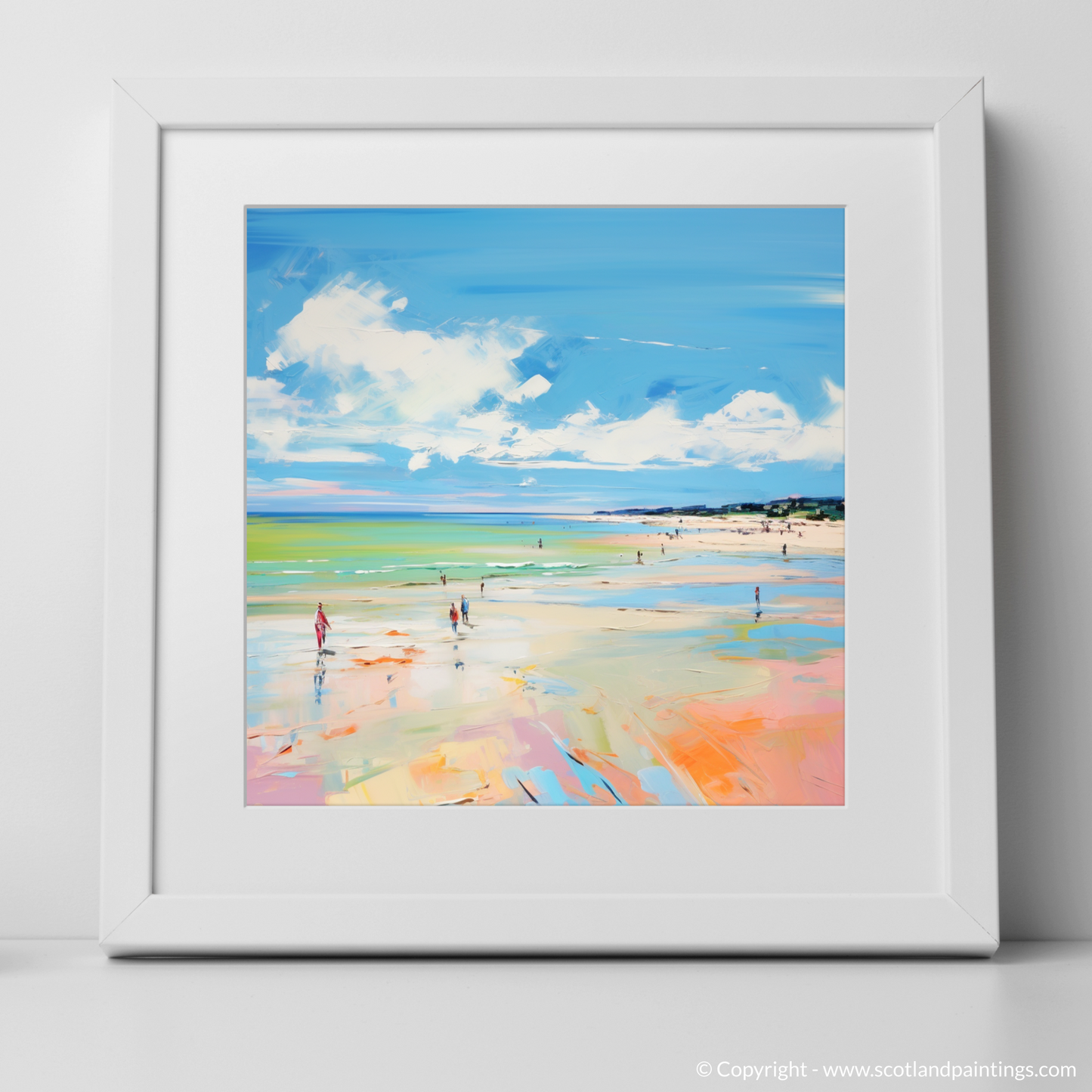 Art Print of Longniddry Beach, East Lothian in summer with a white frame