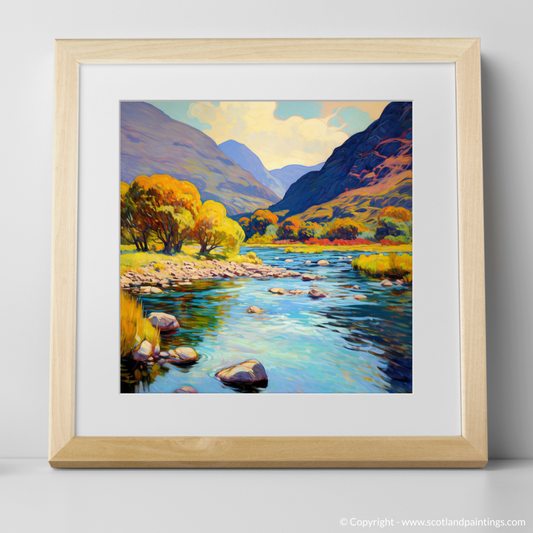Art Print of River Coe, Glencoe, Highlands in summer with a natural frame