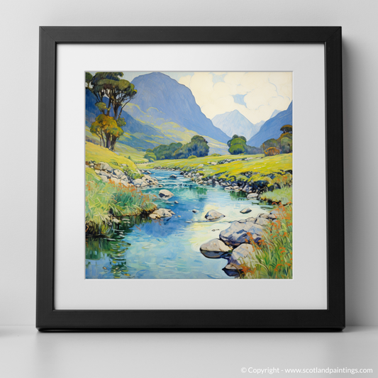 Art Print of River Coe, Glencoe, Highlands in summer with a black frame
