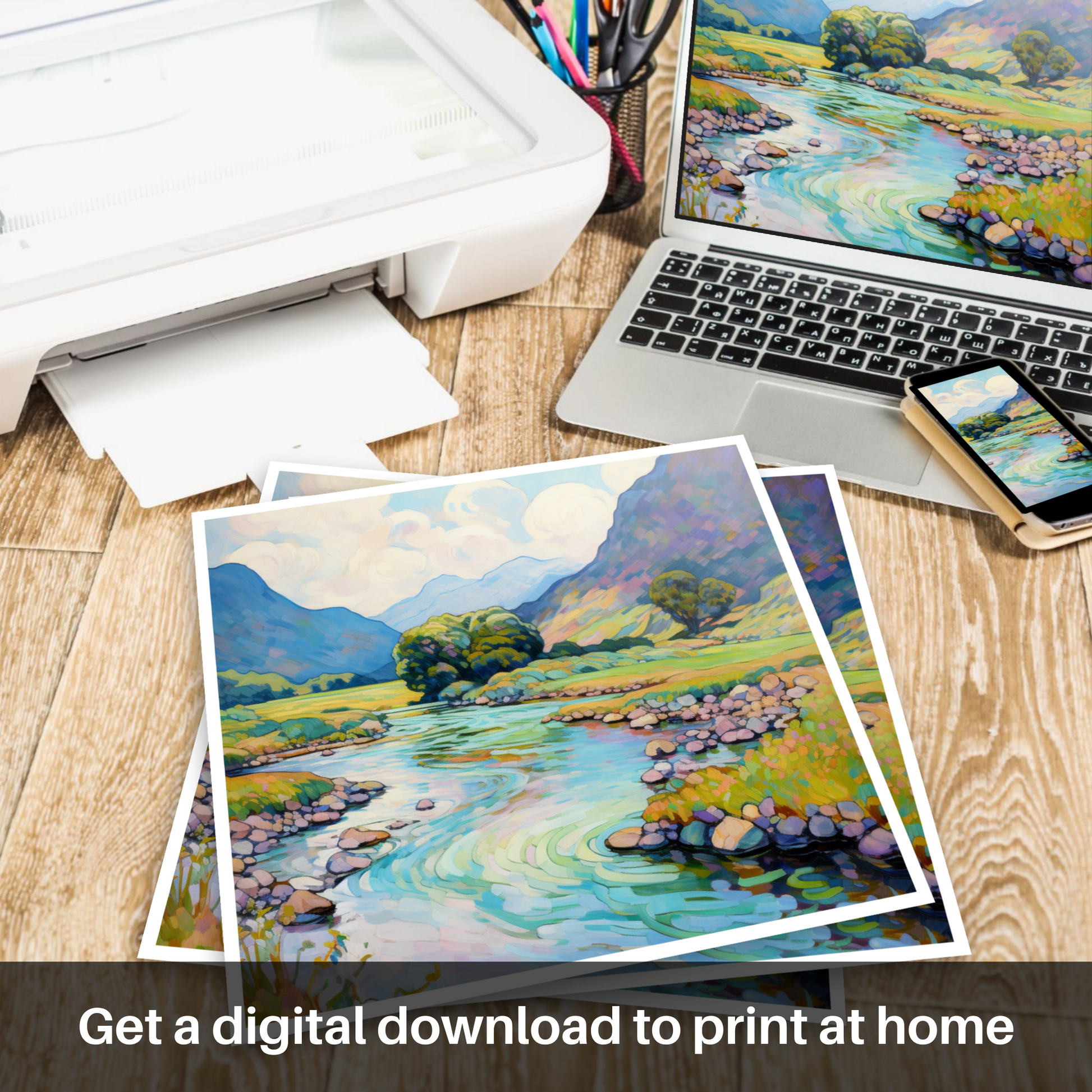 Downloadable and printable picture of River Coe, Glencoe, Highlands in summer