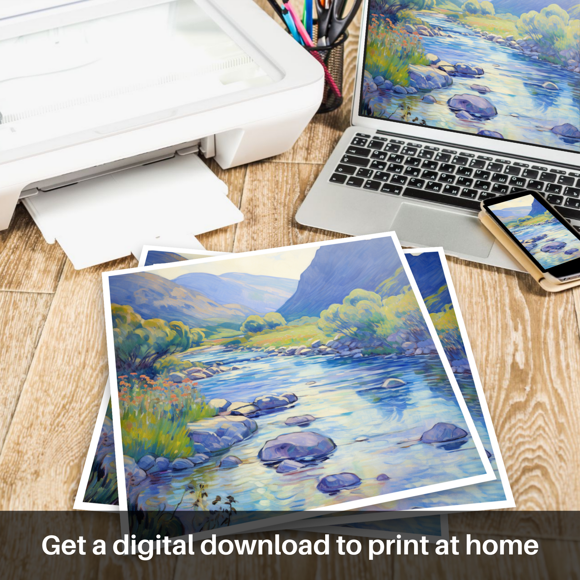 Downloadable and printable picture of River Coe, Glencoe, Highlands in summer