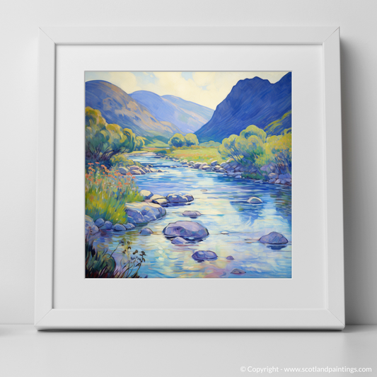 Art Print of River Coe, Glencoe, Highlands in summer with a white frame