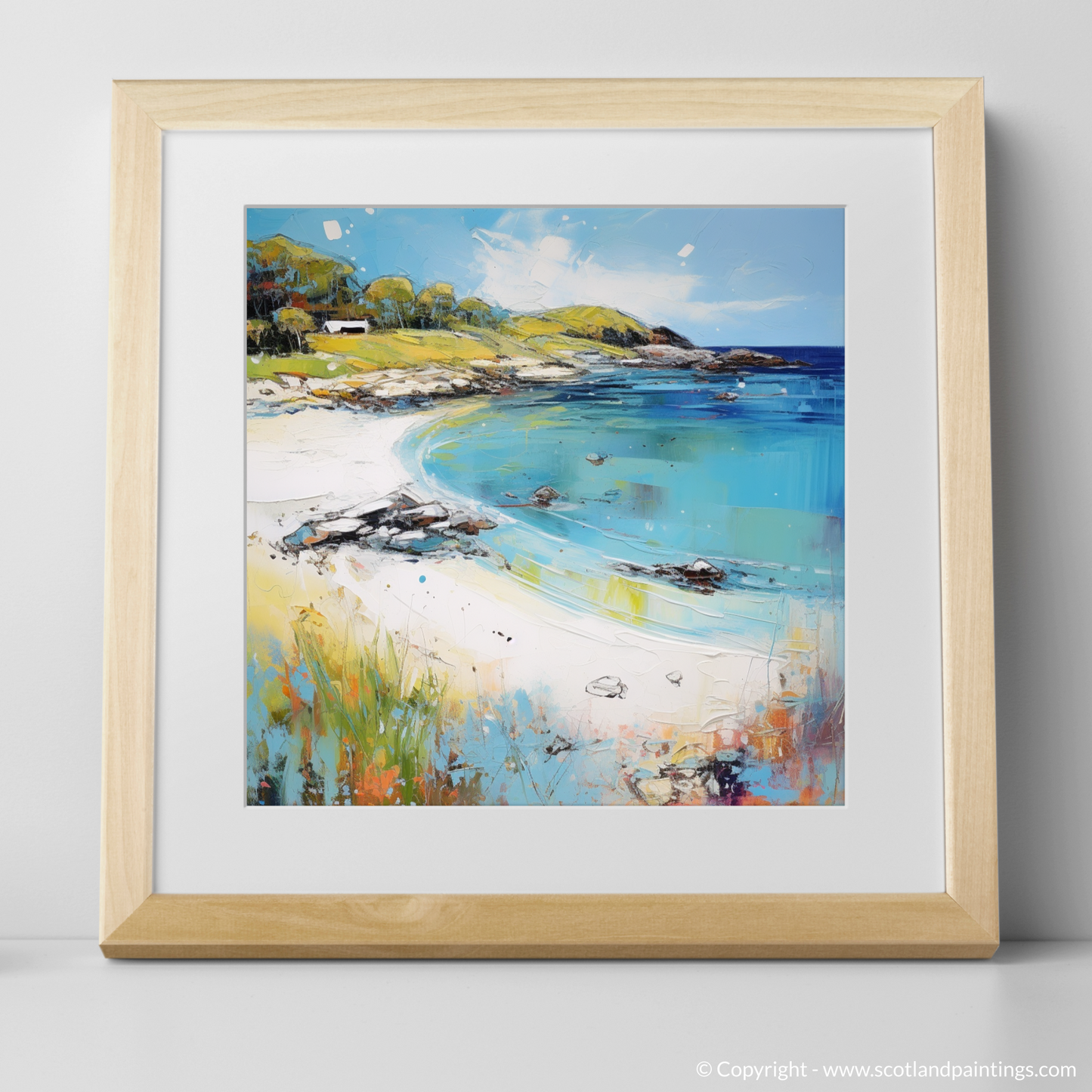 Art Print of Calgary Bay, Isle of Mull in summer with a natural frame