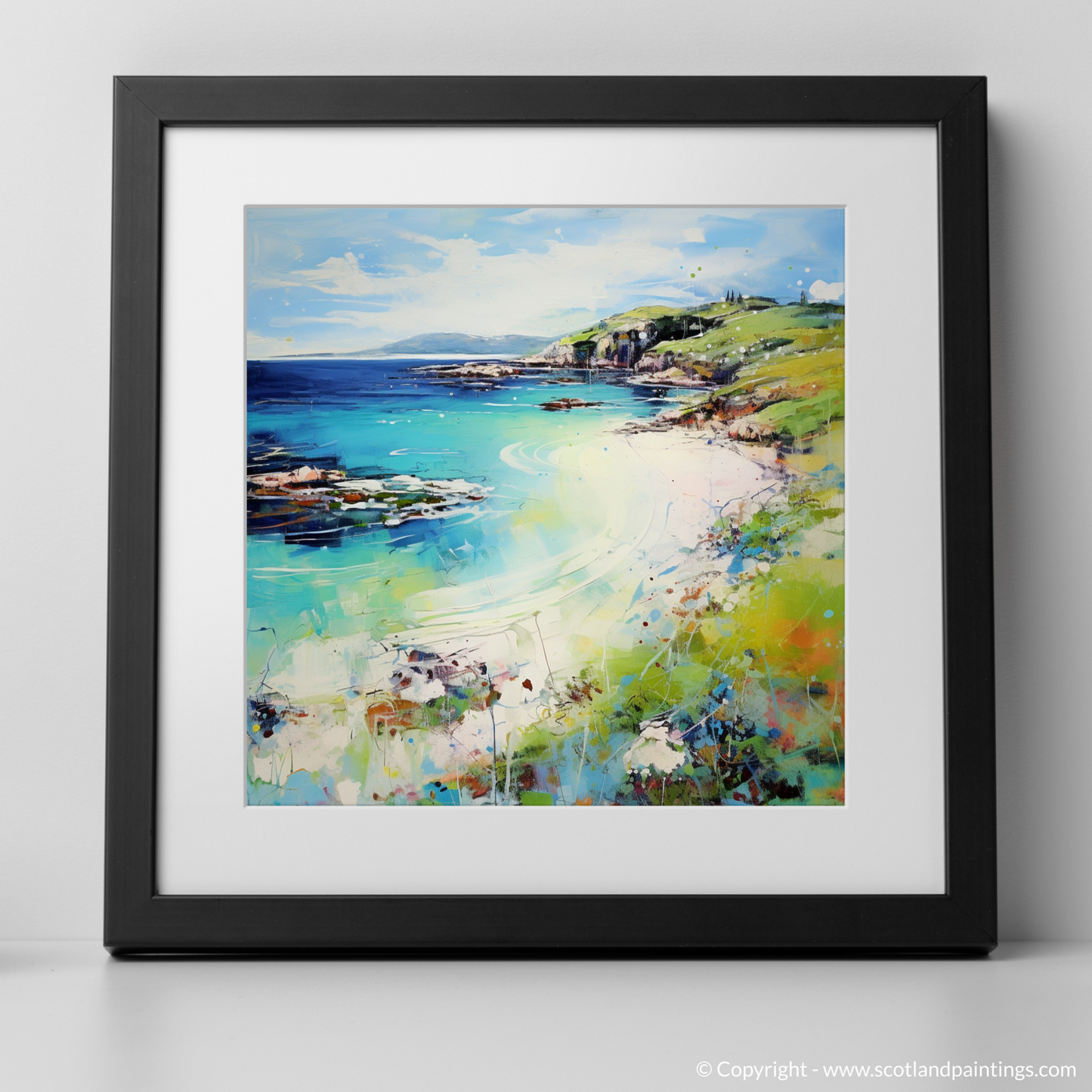 Art Print of Calgary Bay, Isle of Mull in summer with a black frame