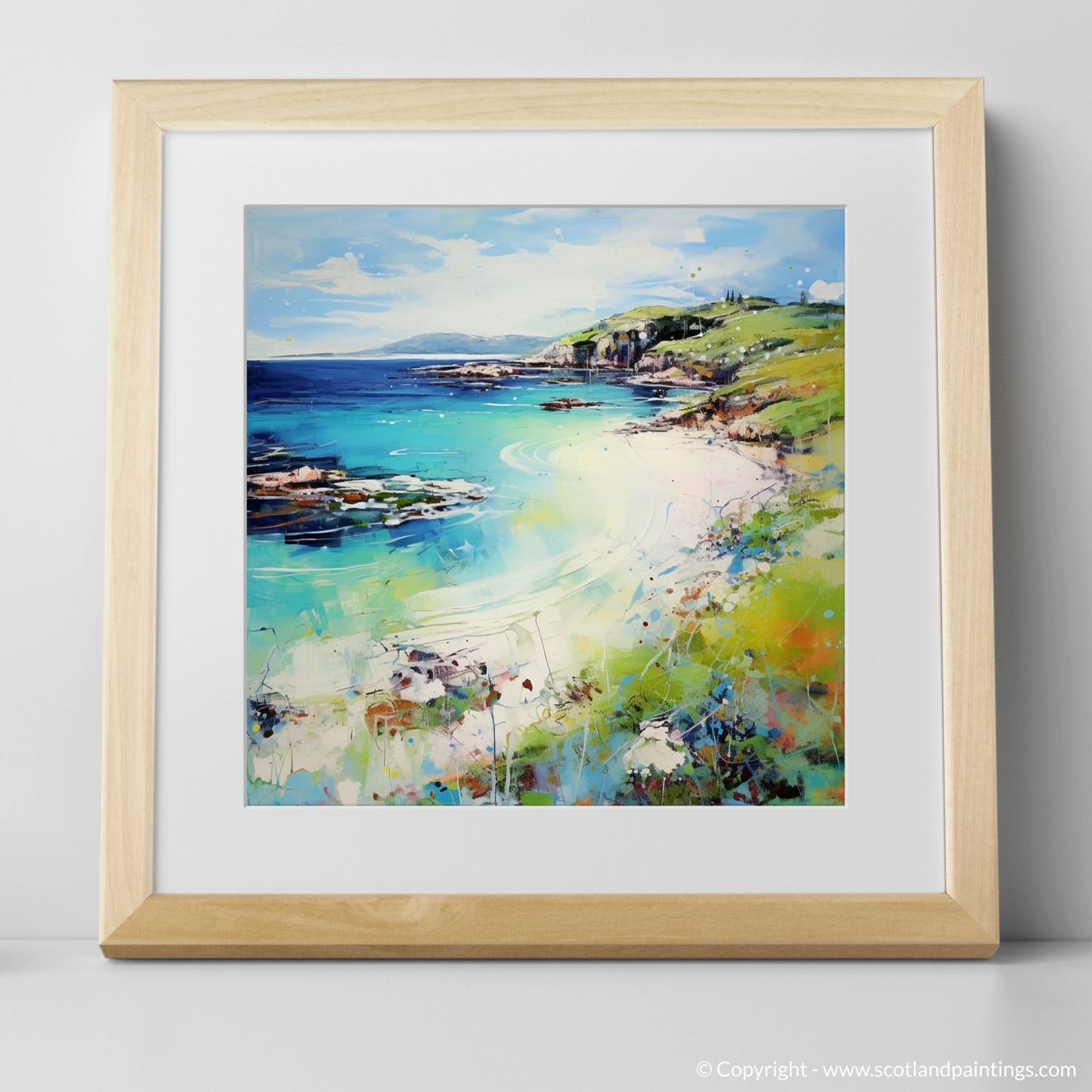 Art Print of Calgary Bay, Isle of Mull in summer with a natural frame