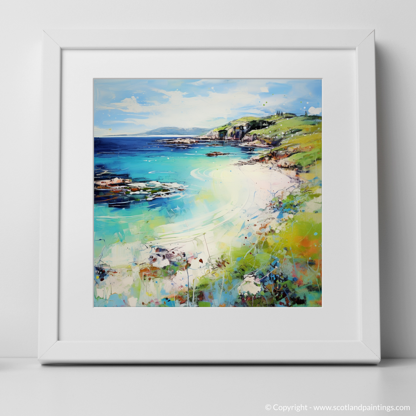 Art Print of Calgary Bay, Isle of Mull in summer with a white frame