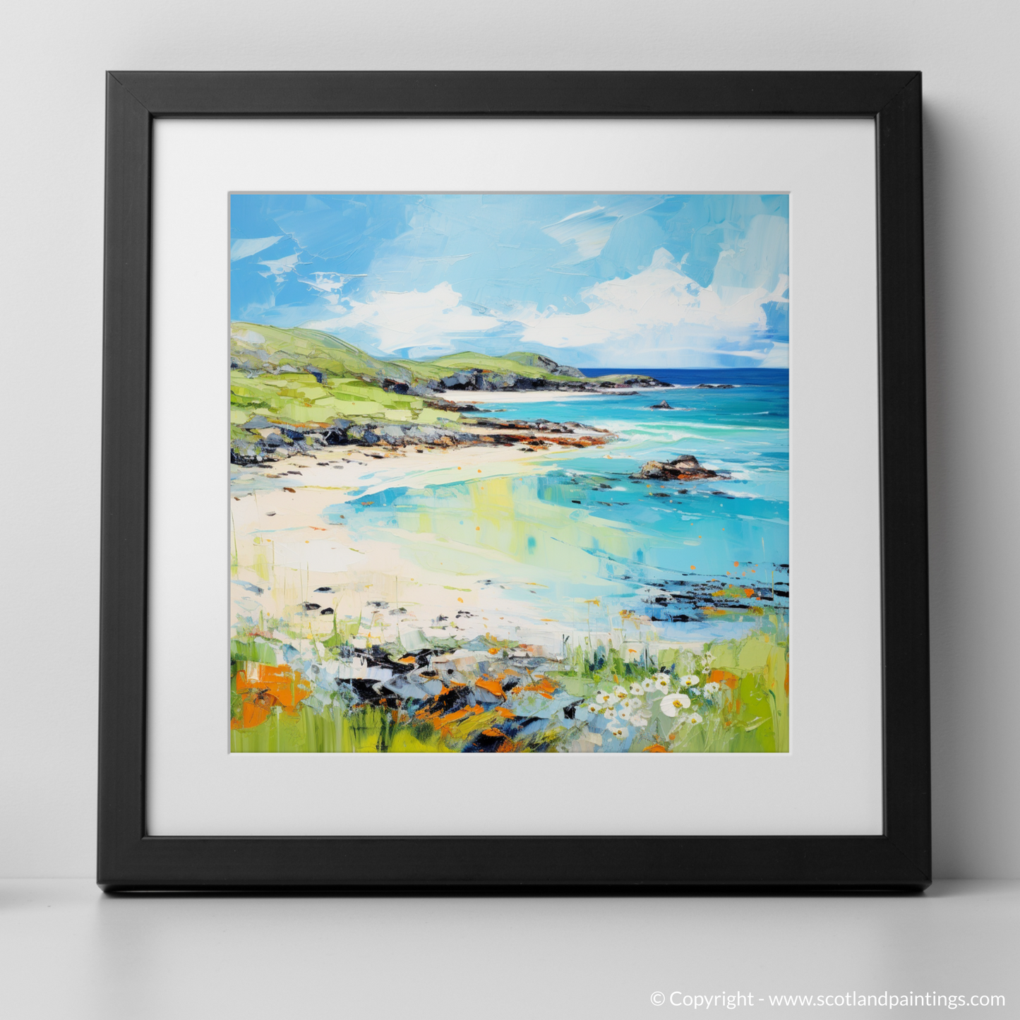 Art Print of Calgary Bay, Isle of Mull in summer with a black frame