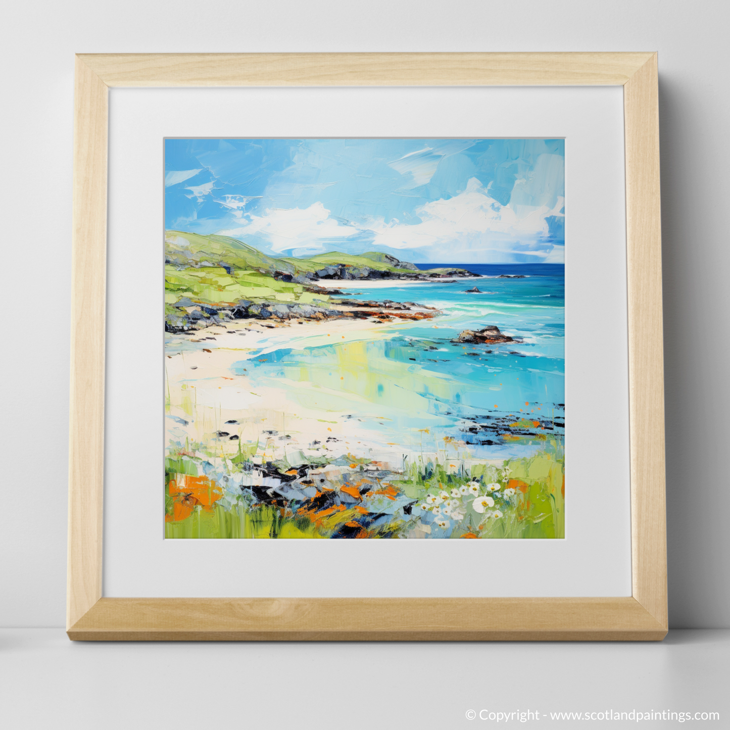 Art Print of Calgary Bay, Isle of Mull in summer with a natural frame