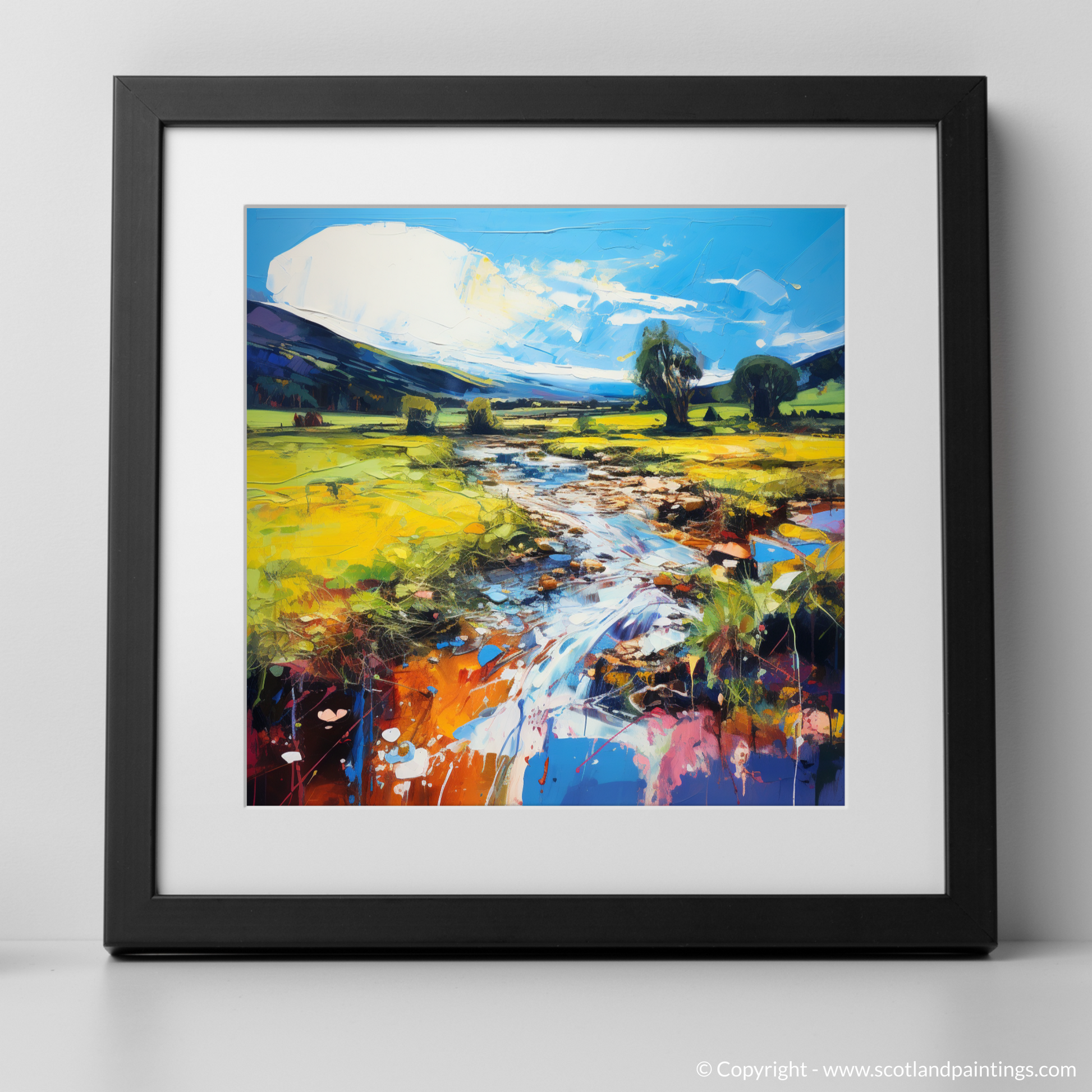 Art Print of Glen Esk, Angus in summer with a black frame