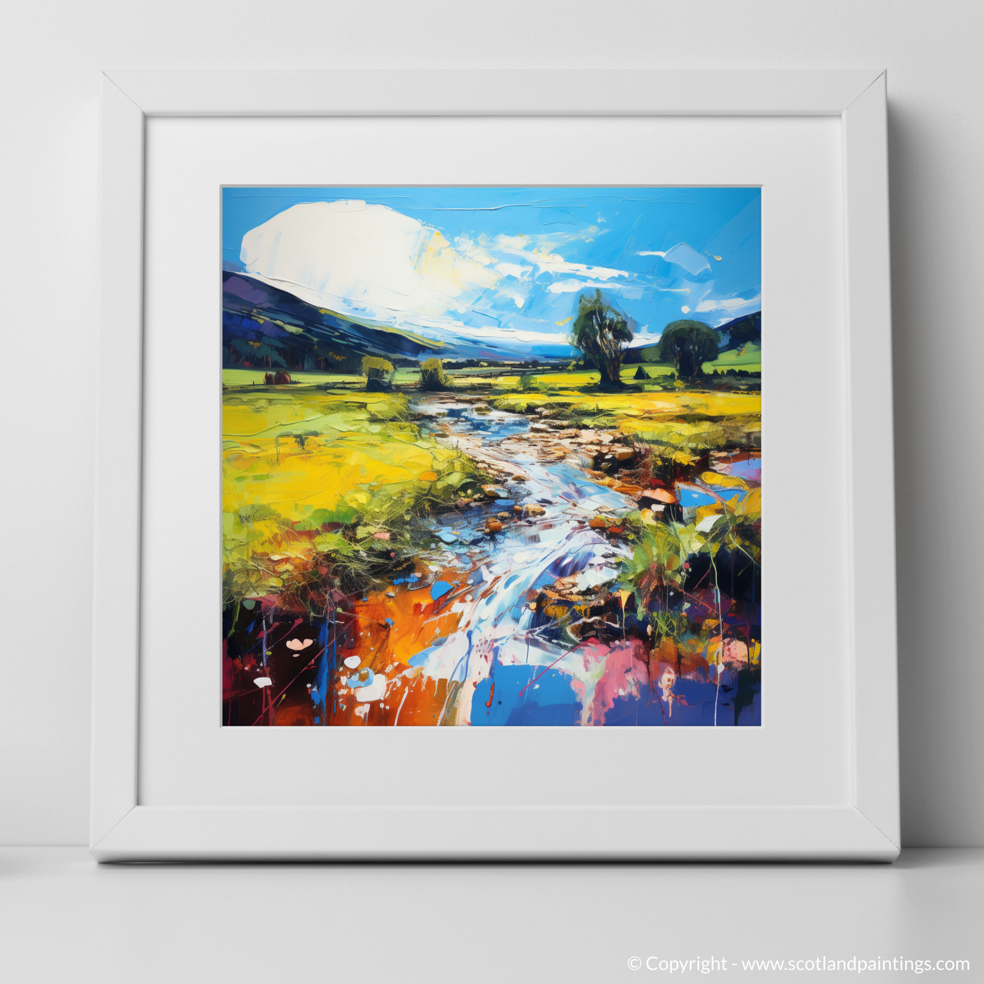Art Print of Glen Esk, Angus in summer with a white frame