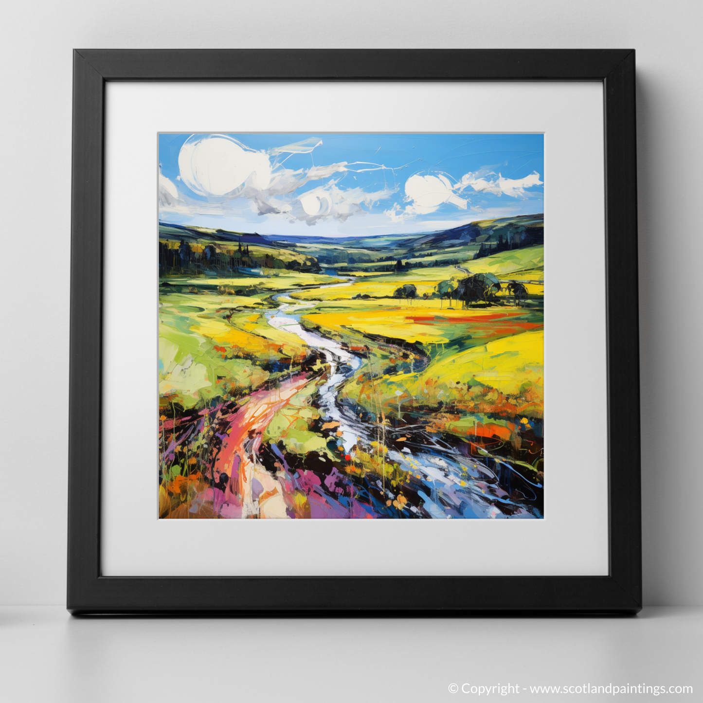 Art Print of Glen Esk, Angus in summer with a black frame