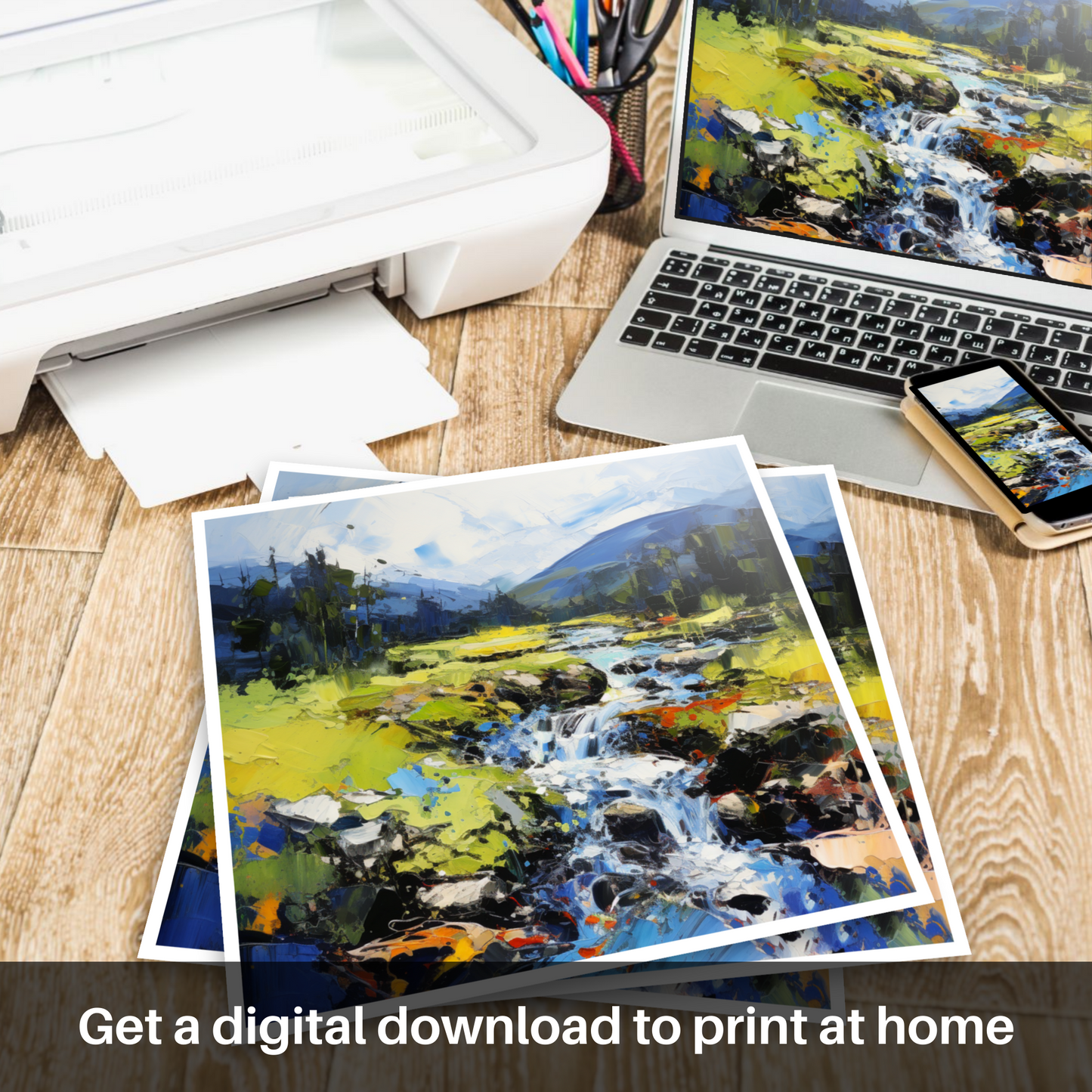 Downloadable and printable picture of Glen Esk, Angus in summer