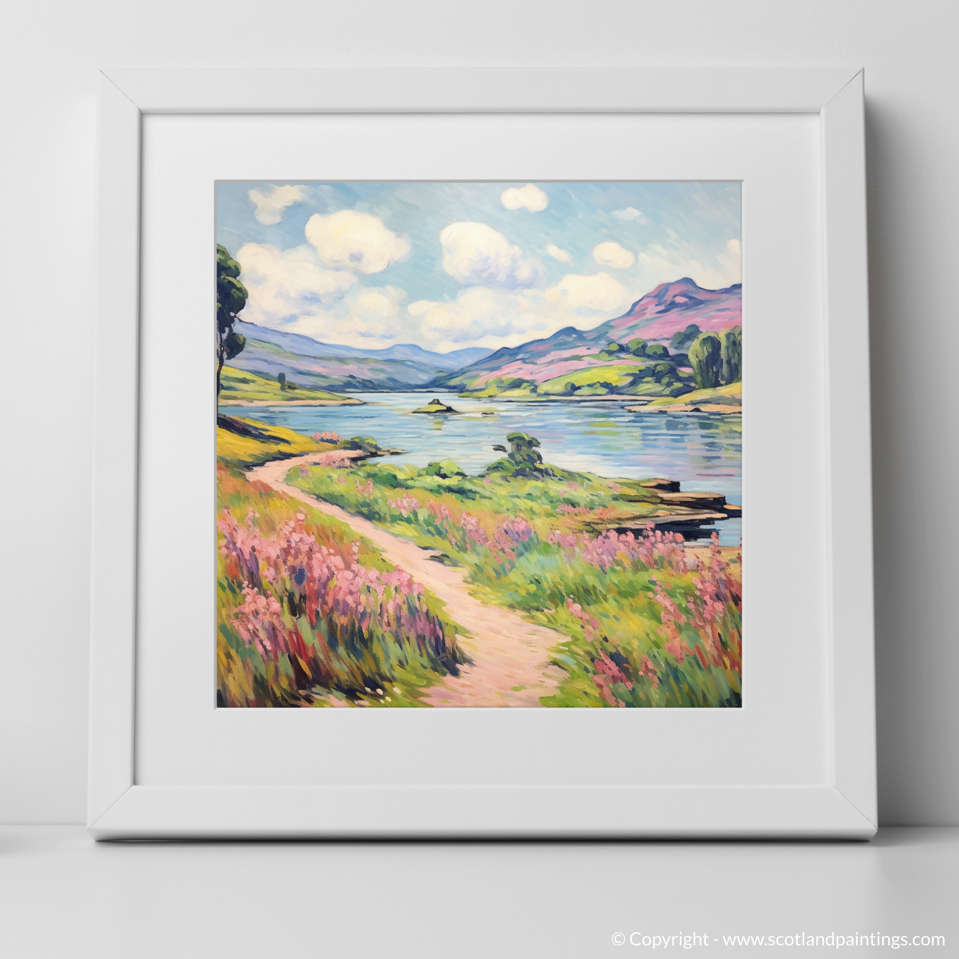 Art Print of Loch Doon, Ayrshire in summer with a white frame