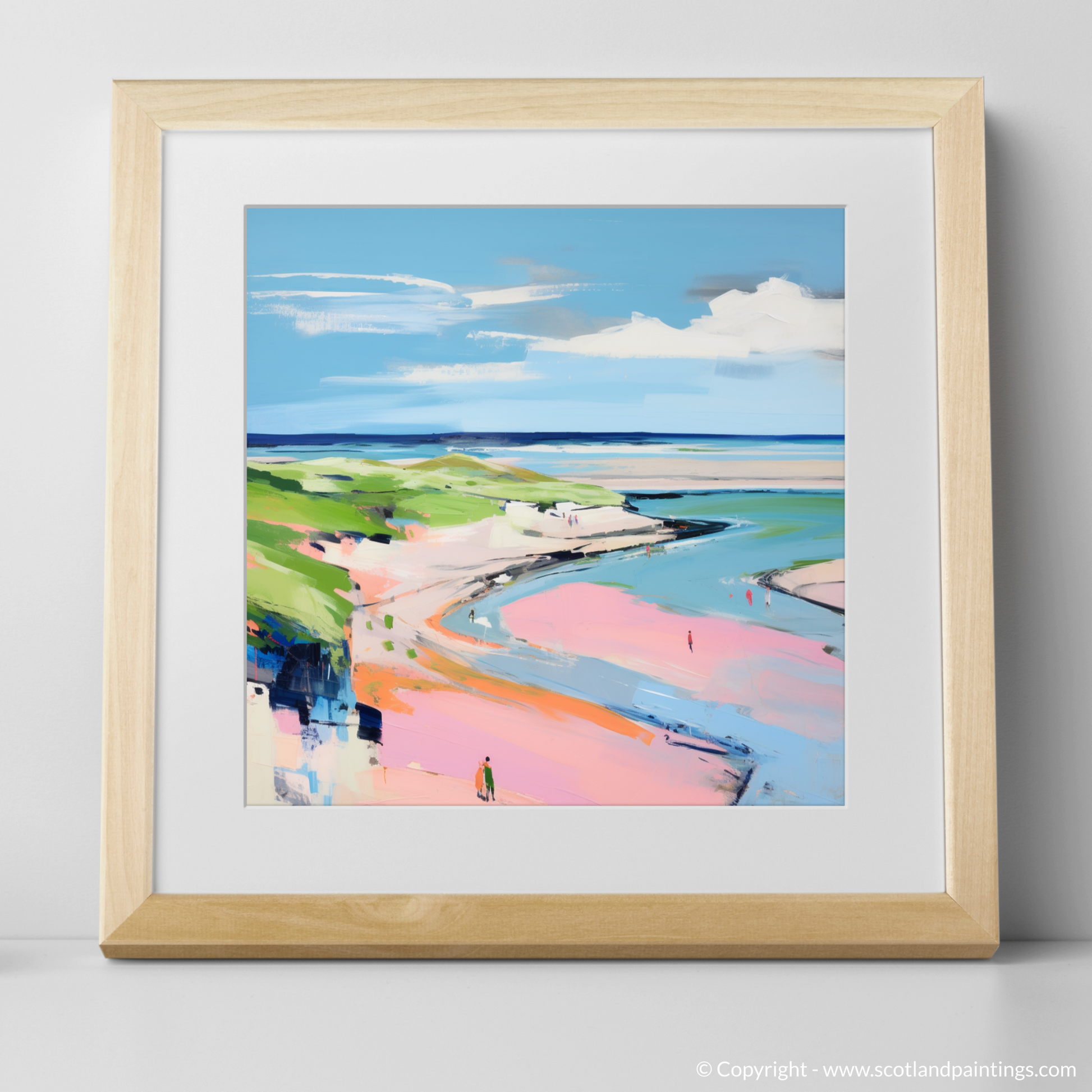 Art Print of St Cyrus Beach, Aberdeenshire in summer with a natural frame