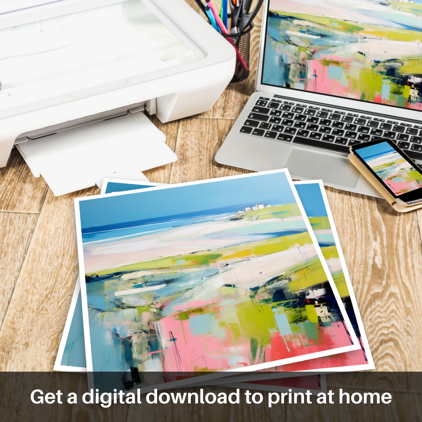 Downloadable and printable picture of St Cyrus Beach, Aberdeenshire in summer