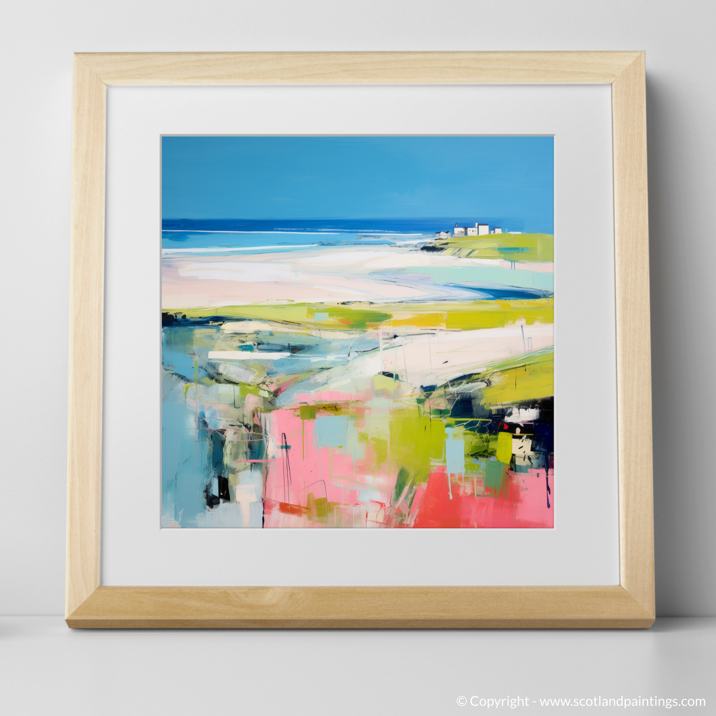 Art Print of St Cyrus Beach, Aberdeenshire in summer with a natural frame