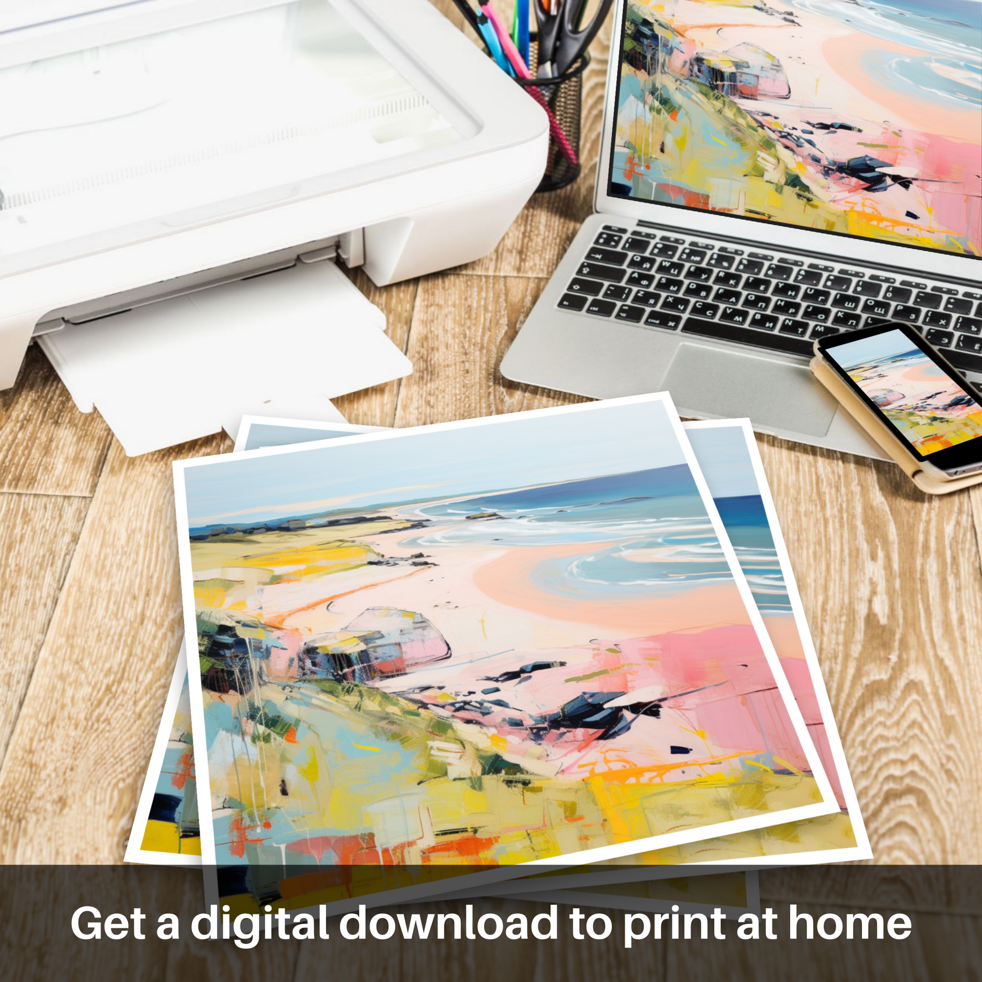 Downloadable and printable picture of St Cyrus Beach, Aberdeenshire in summer