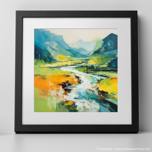 Art Print of River Garry, Highlands in summer with a black frame