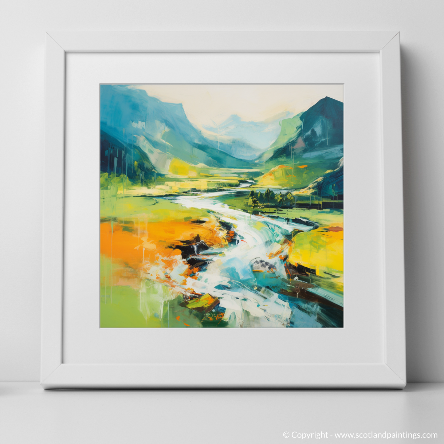 Art Print of River Garry, Highlands in summer with a white frame
