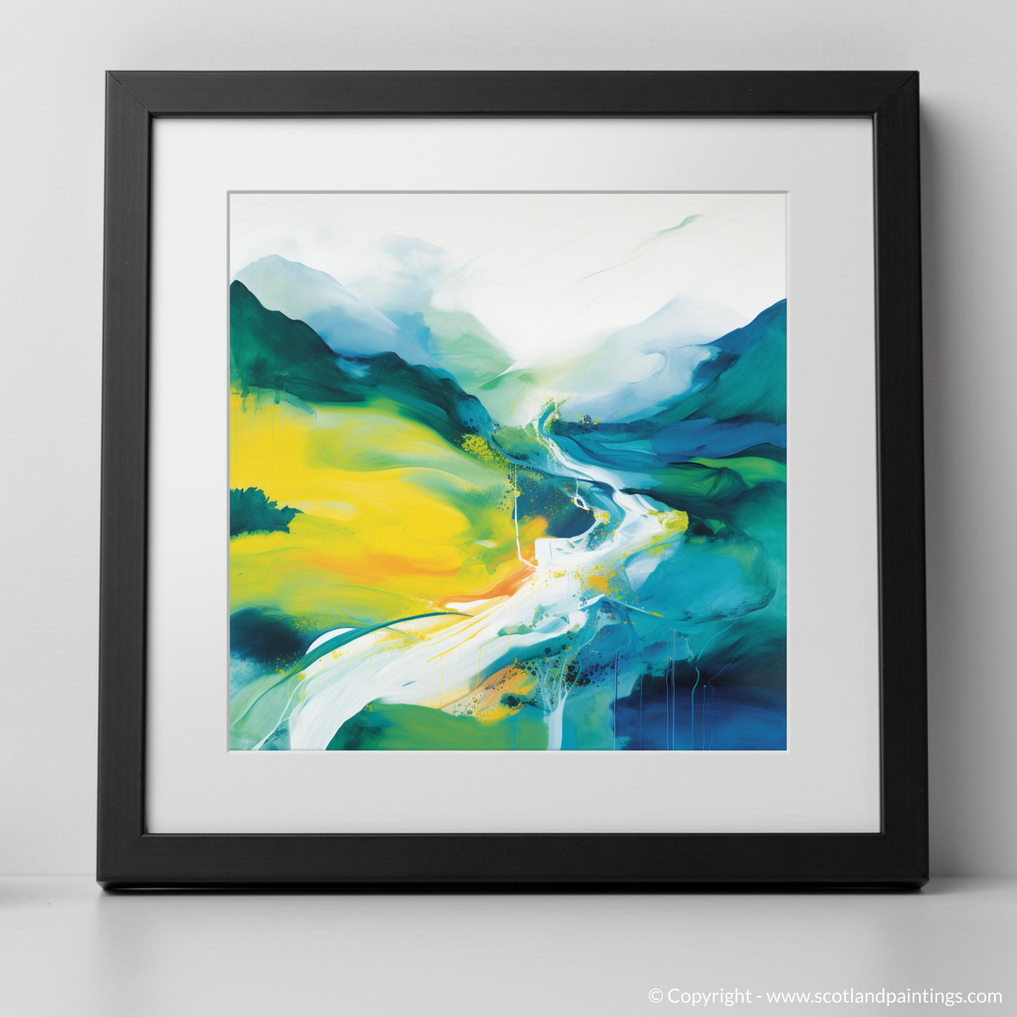 Art Print of River Garry, Highlands in summer with a black frame