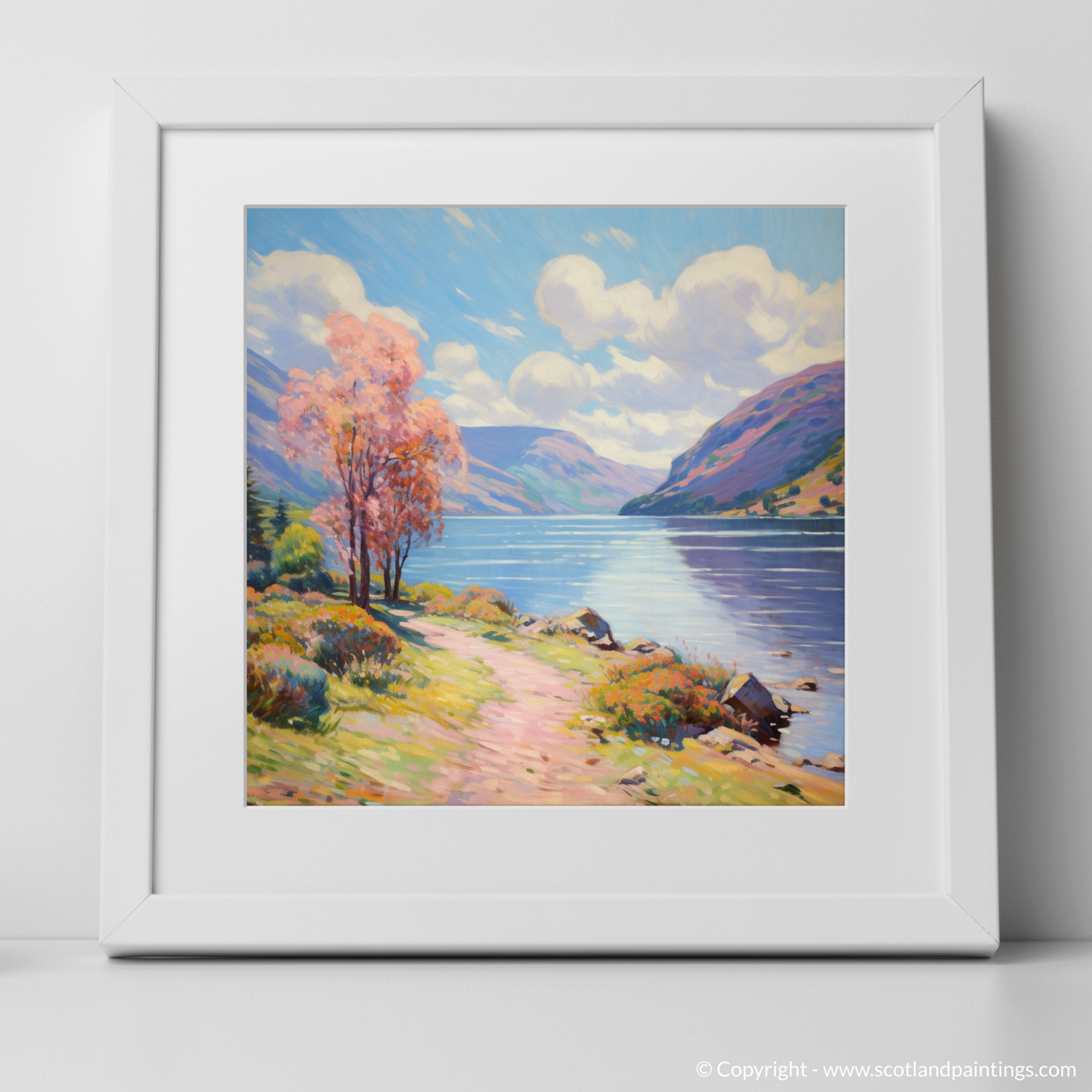 Art Print of Loch Earn, Perth and Kinross in summer with a white frame