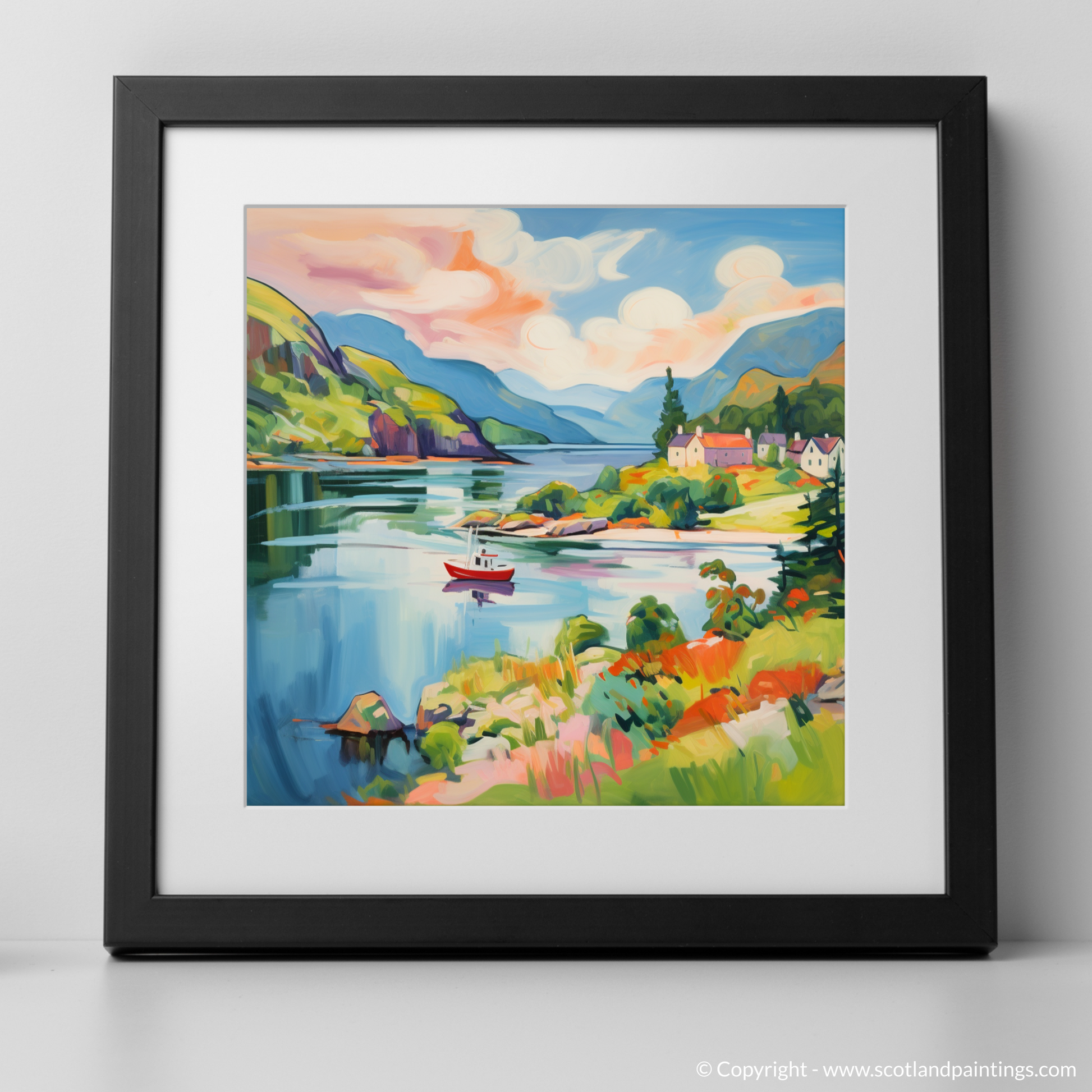 Art Print of Loch Morar, Highlands in summer with a black frame