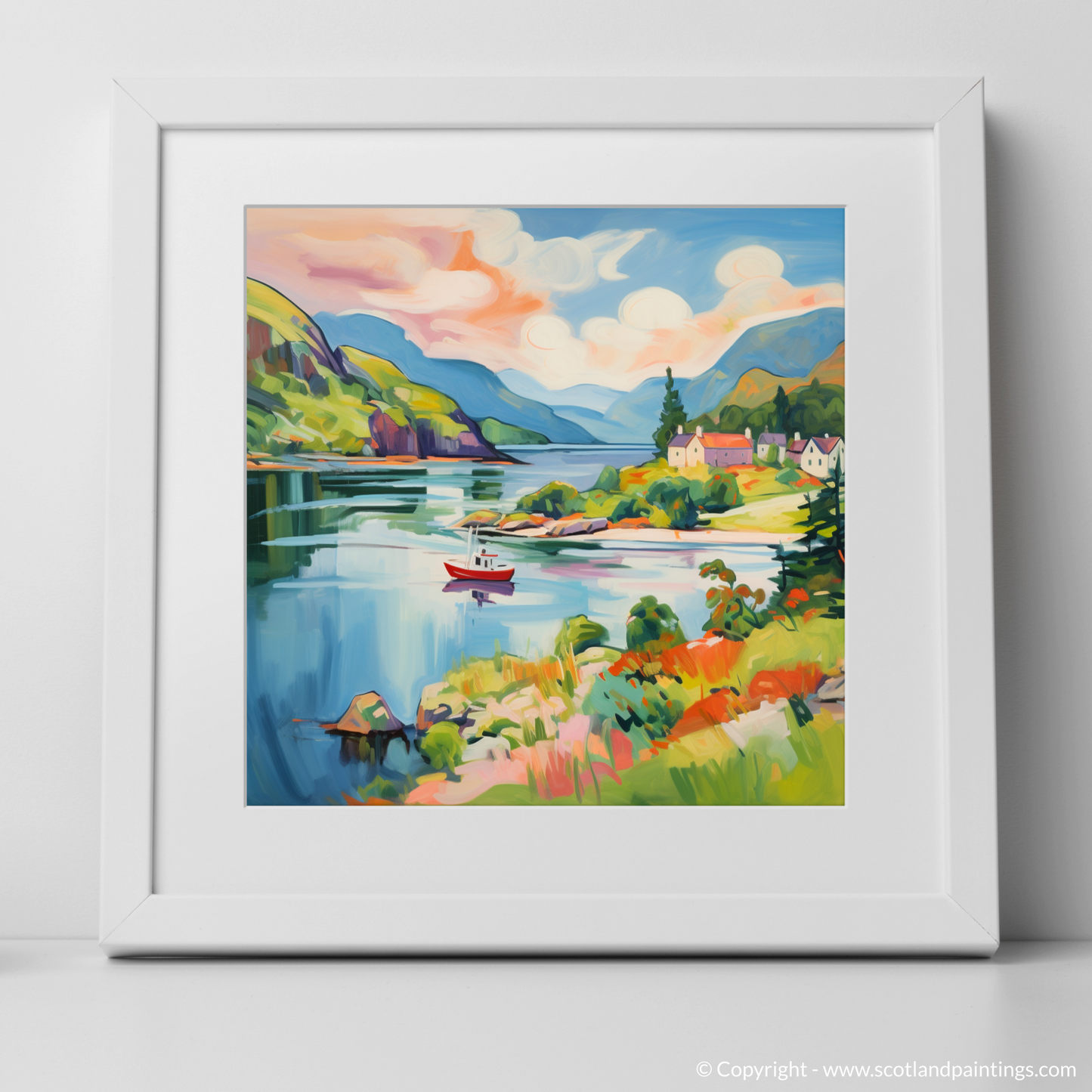 Art Print of Loch Morar, Highlands in summer with a white frame