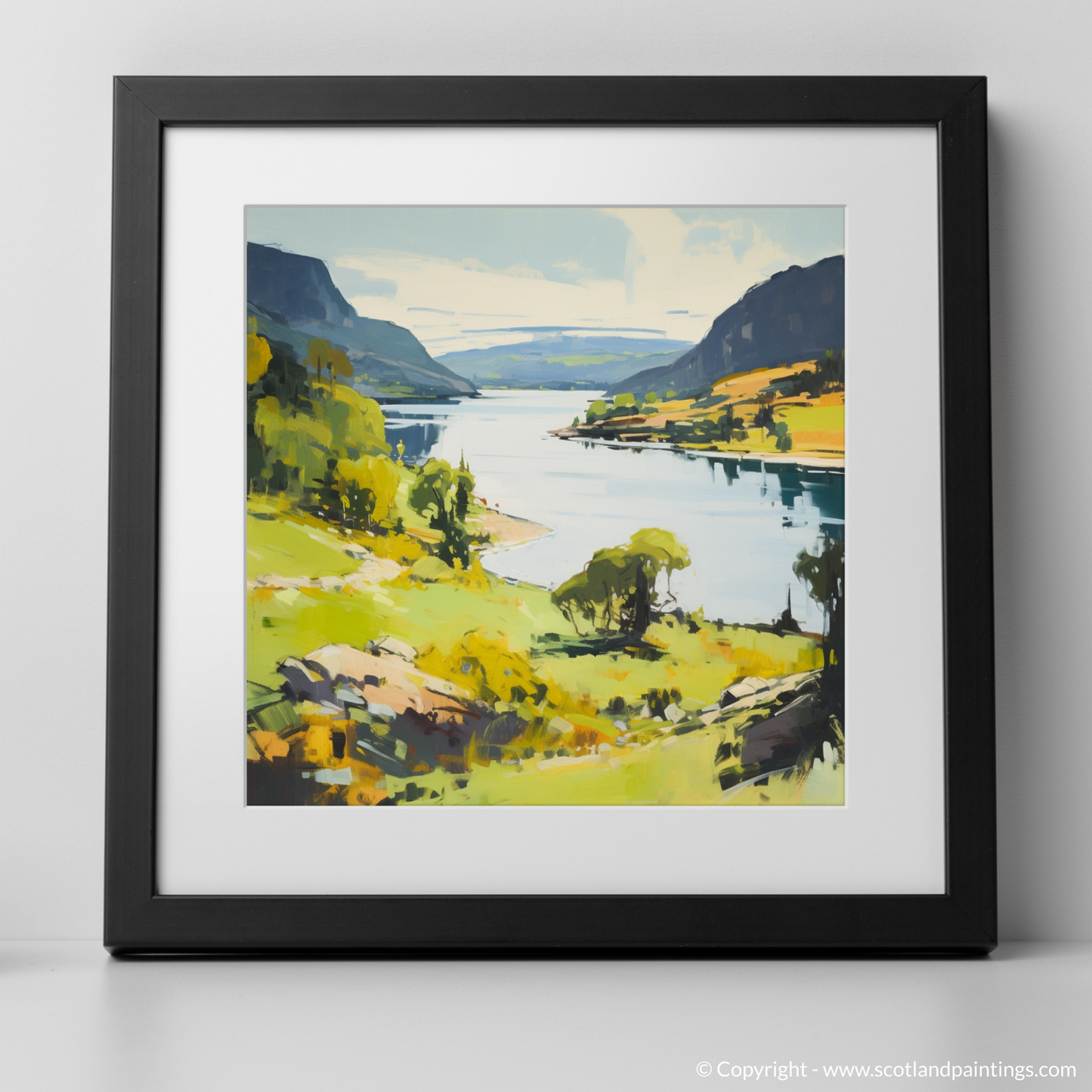 Painting and Art Print of Loch Ness, Highlands in summer. Summer Serenade in the Scottish Highlands.