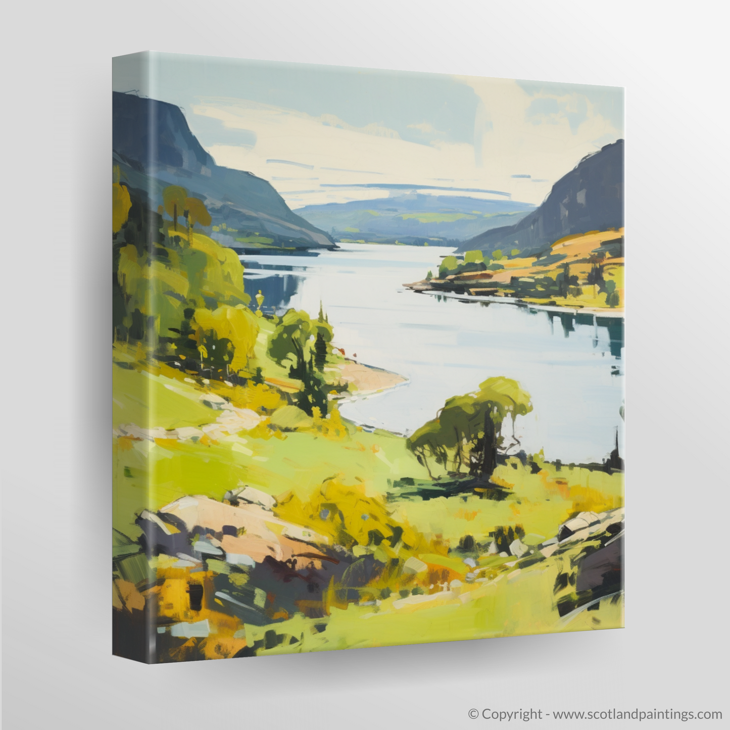 Painting and Art Print of Loch Ness, Highlands in summer. Summer Serenade in the Scottish Highlands.
