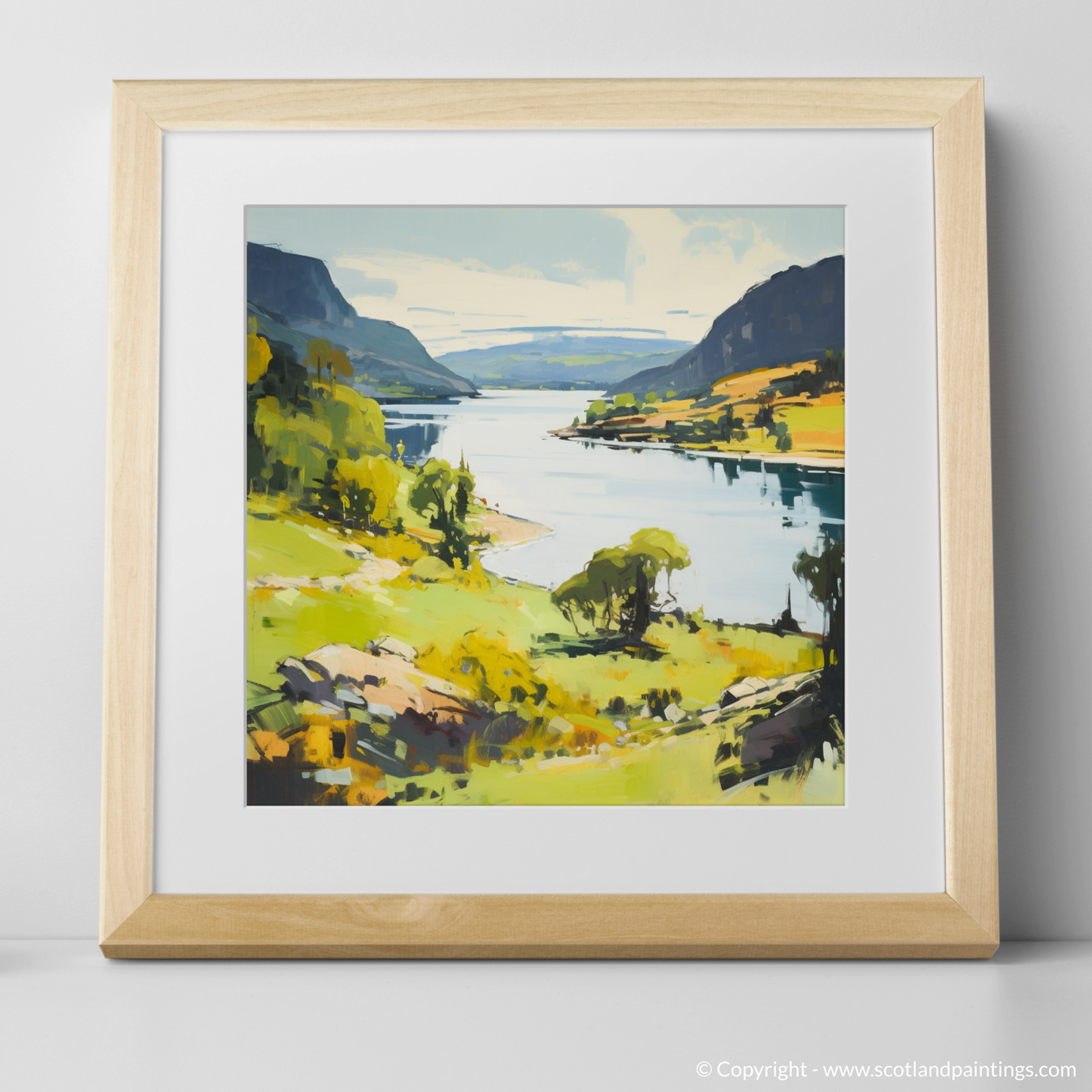 Painting and Art Print of Loch Ness, Highlands in summer. Summer Serenade in the Scottish Highlands.