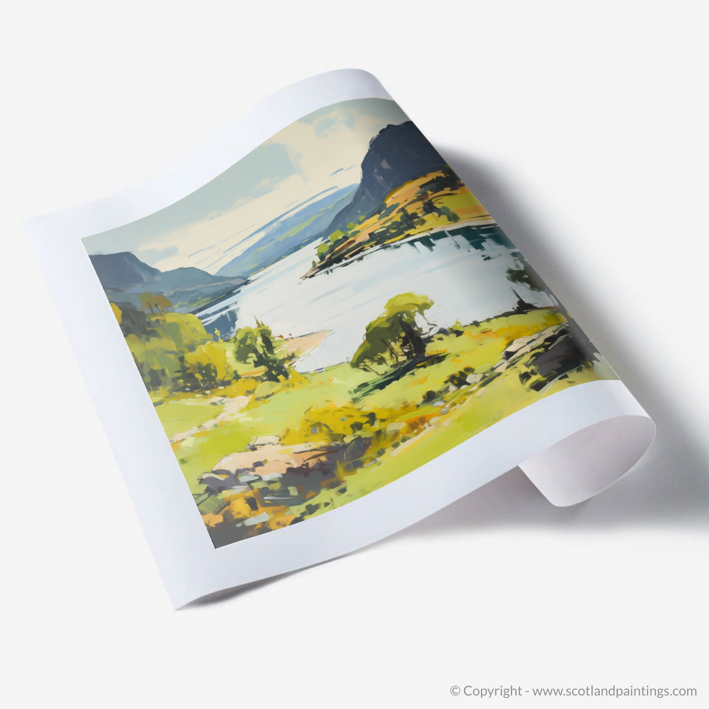 Painting and Art Print of Loch Ness, Highlands in summer. Summer Serenade in the Scottish Highlands.