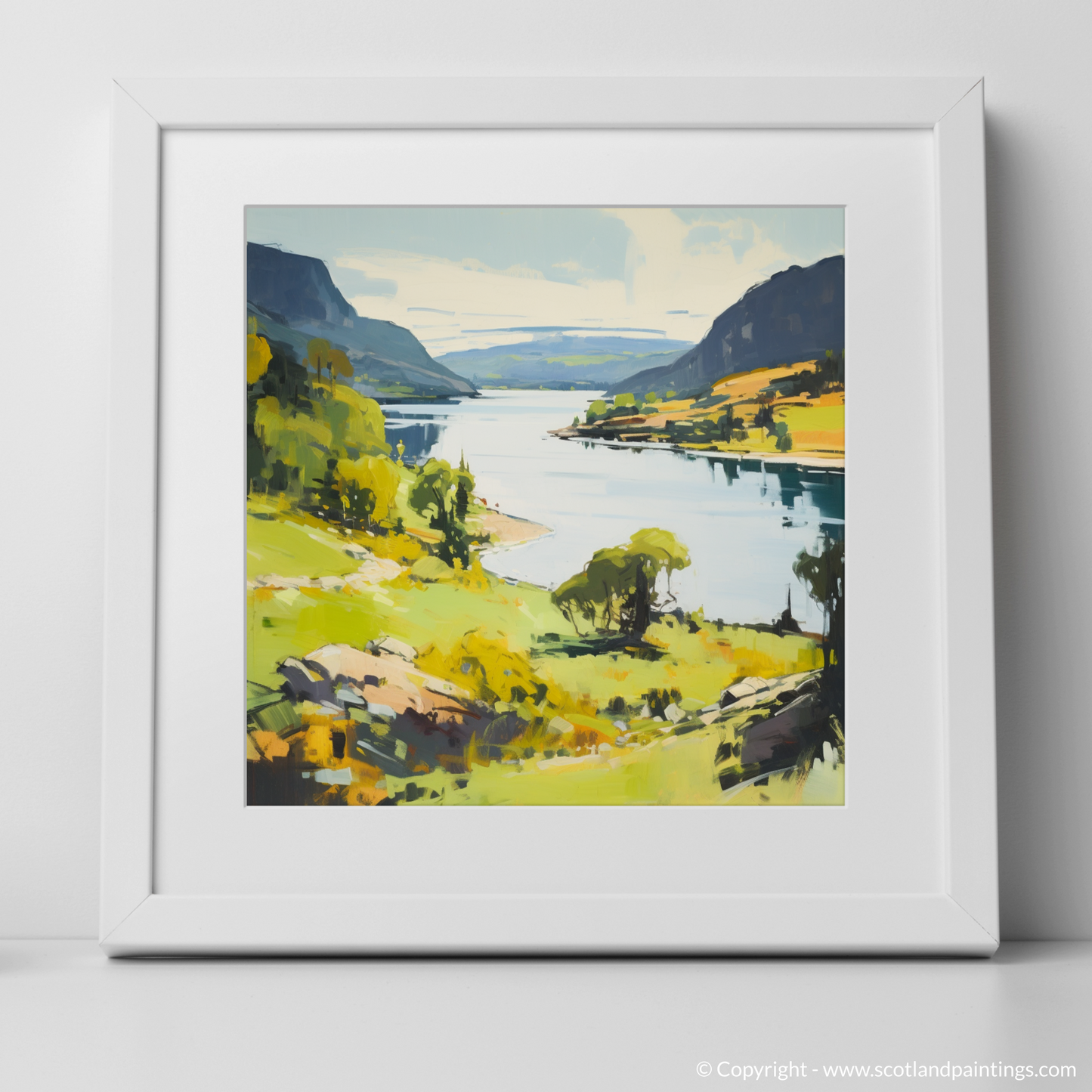 Painting and Art Print of Loch Ness, Highlands in summer. Summer Serenade in the Scottish Highlands.