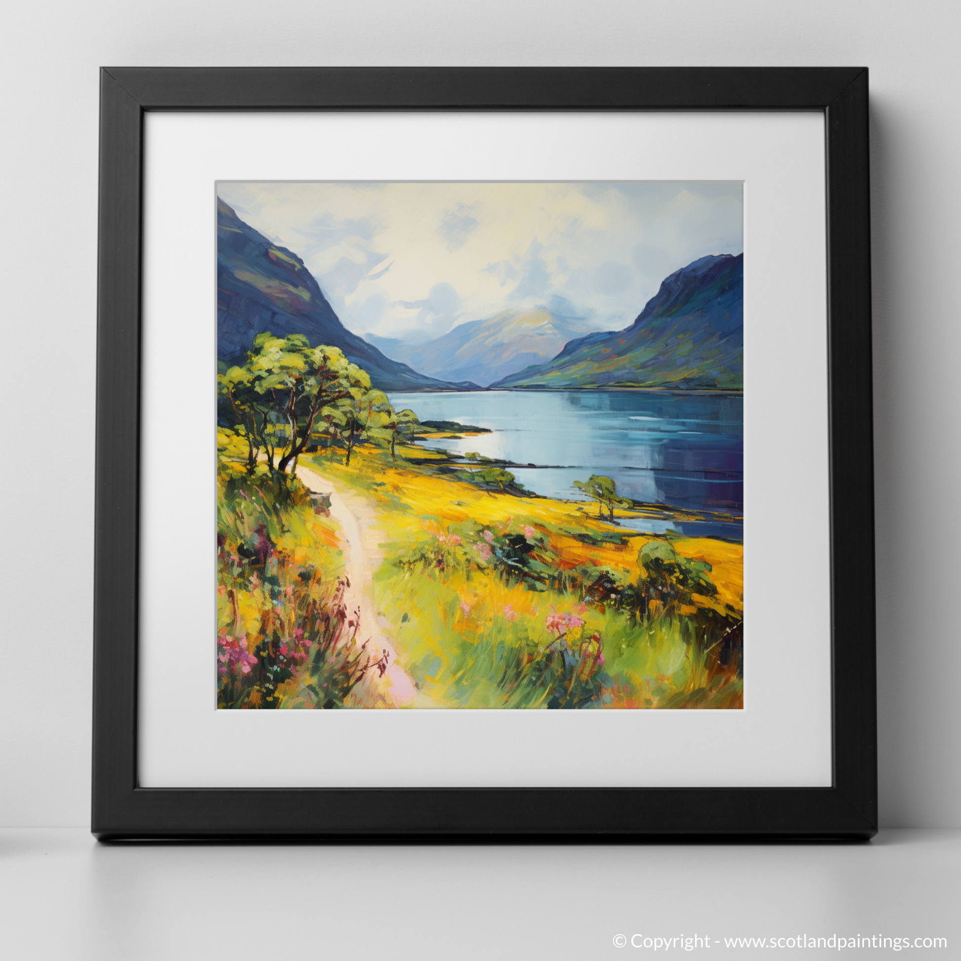 Art Print of Loch Maree, Wester Ross in summer with a black frame