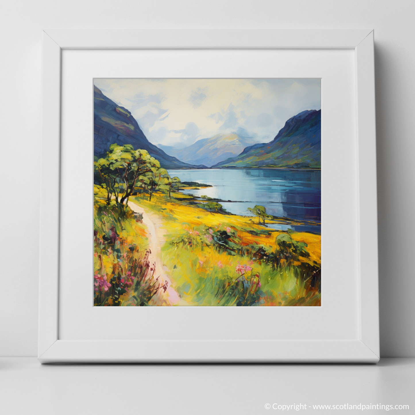 Art Print of Loch Maree, Wester Ross in summer with a white frame