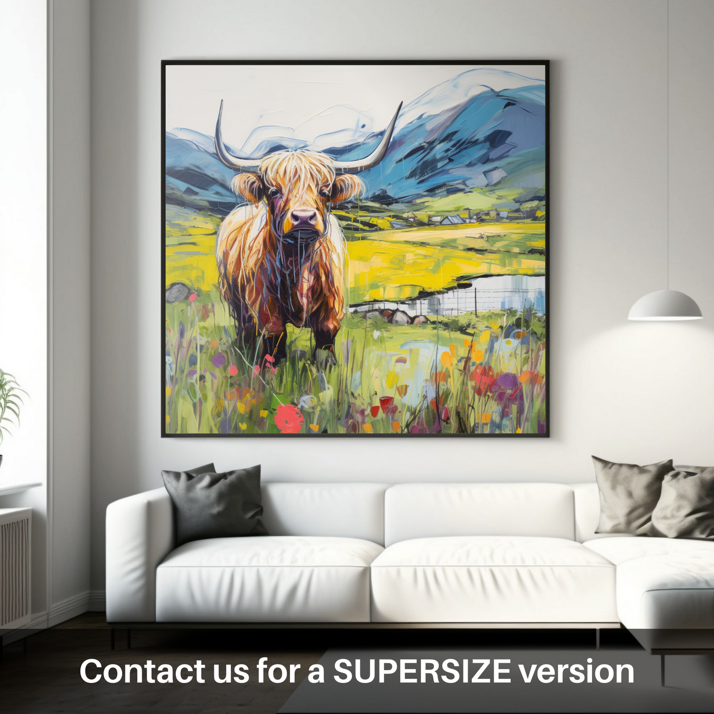 Painting and Art Print of Highland cow in Glencoe during summer. Highland Majesty: Summer in Glencoe.