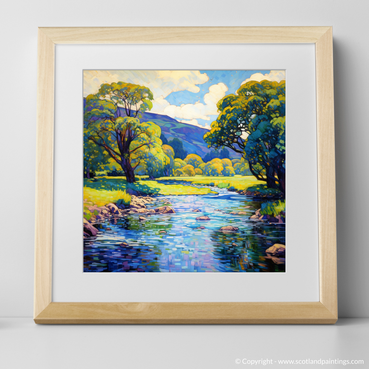 Art Print of River Earn, Perthshire in summer with a natural frame