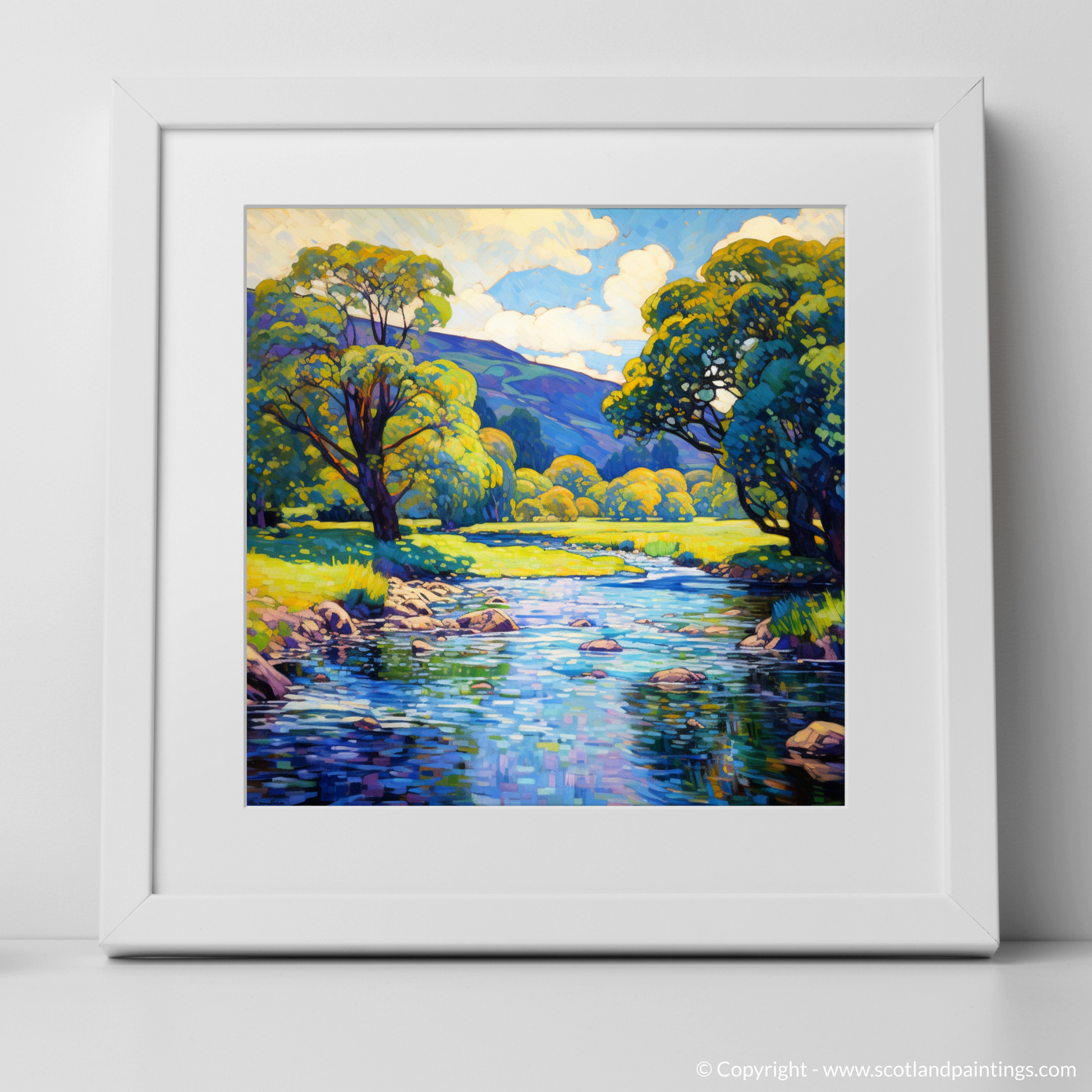 Art Print of River Earn, Perthshire in summer with a white frame