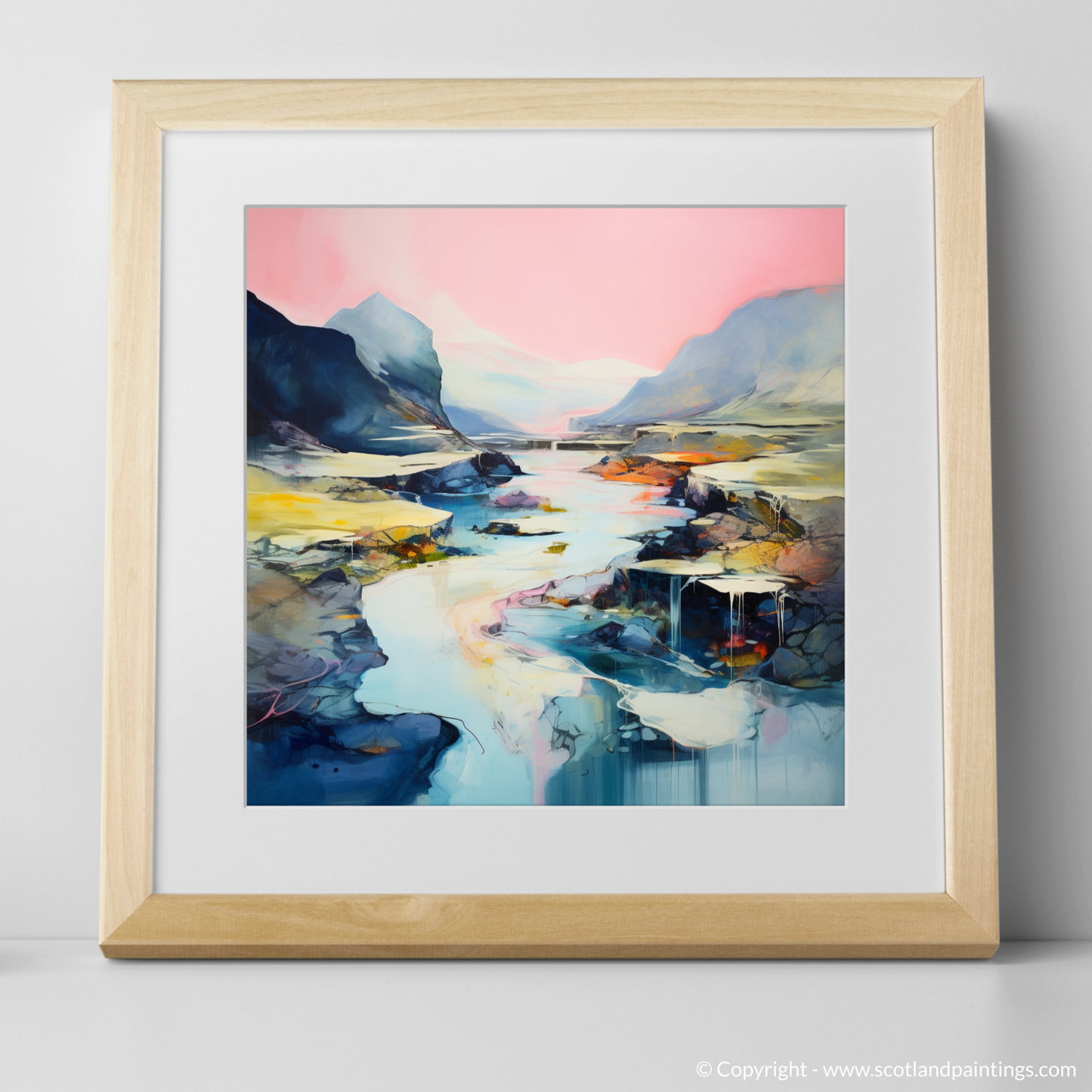 Art Print of Isle of Skye Fairy Pools at dusk in summer with a natural frame