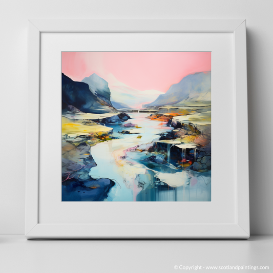 Art Print of Isle of Skye Fairy Pools at dusk in summer with a white frame