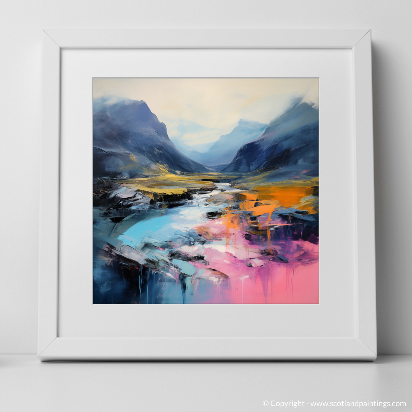 Art Print of Isle of Skye Fairy Pools at dusk in summer with a white frame