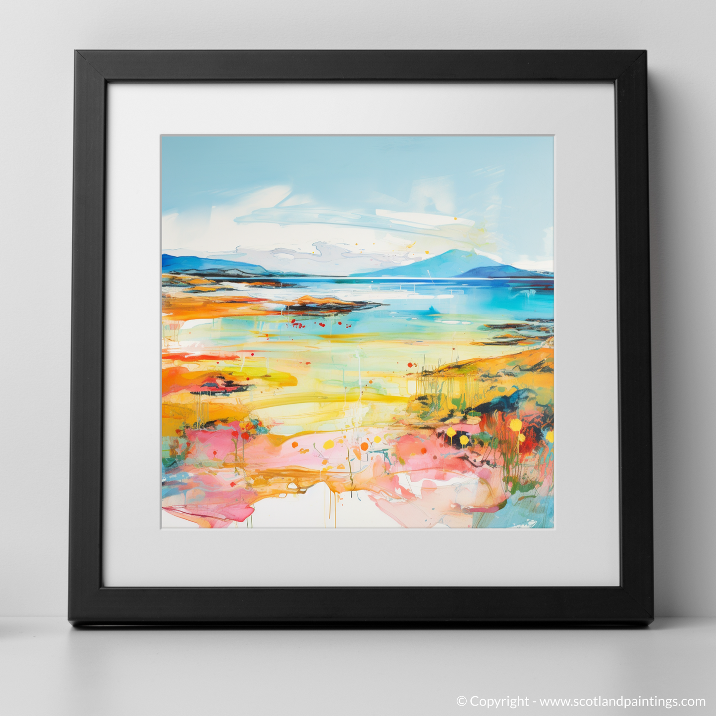 Art Print of Isle of Gigha, Inner Hebrides in summer with a black frame