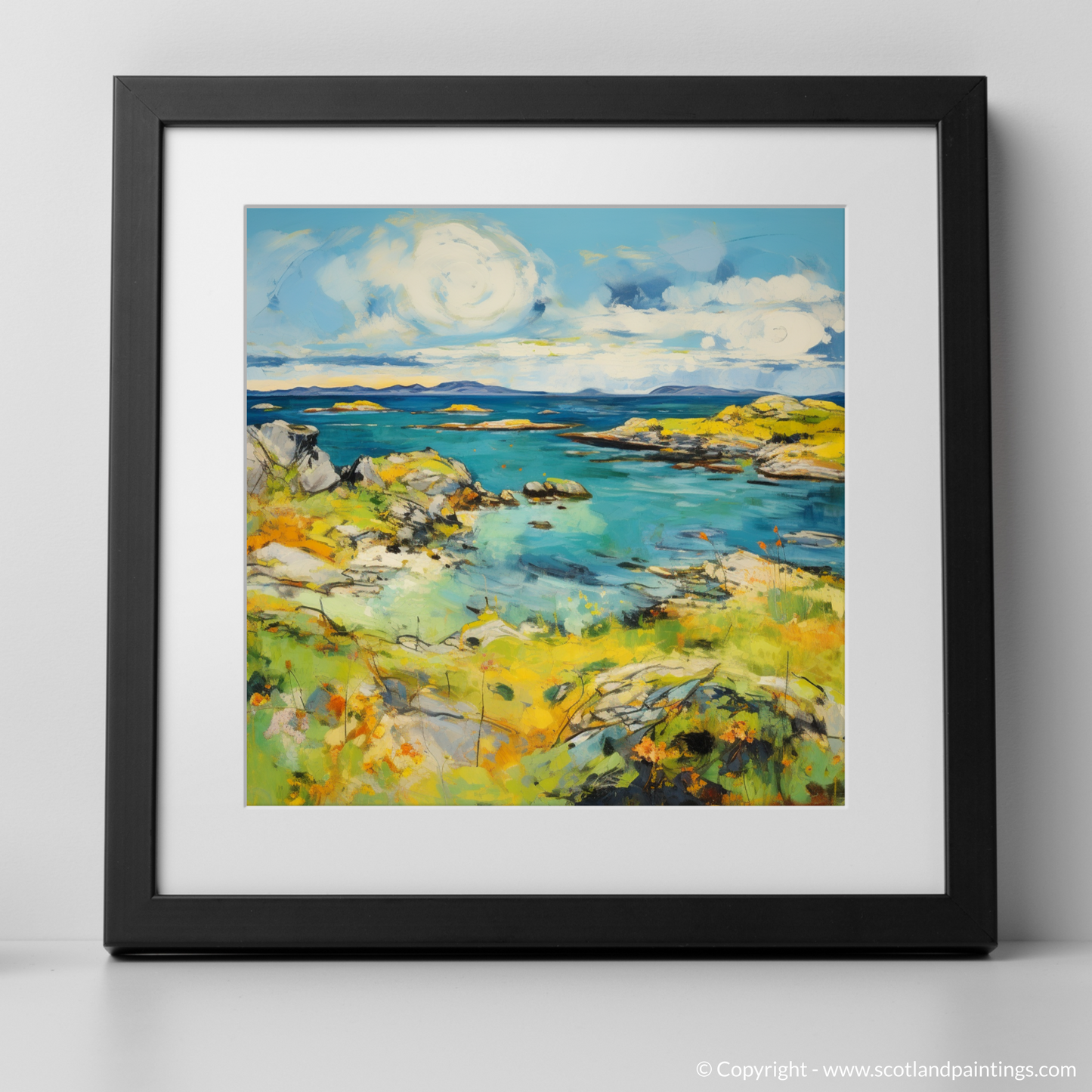 Art Print of Isle of Skyes smaller isles, Inner Hebrides in summer with a black frame