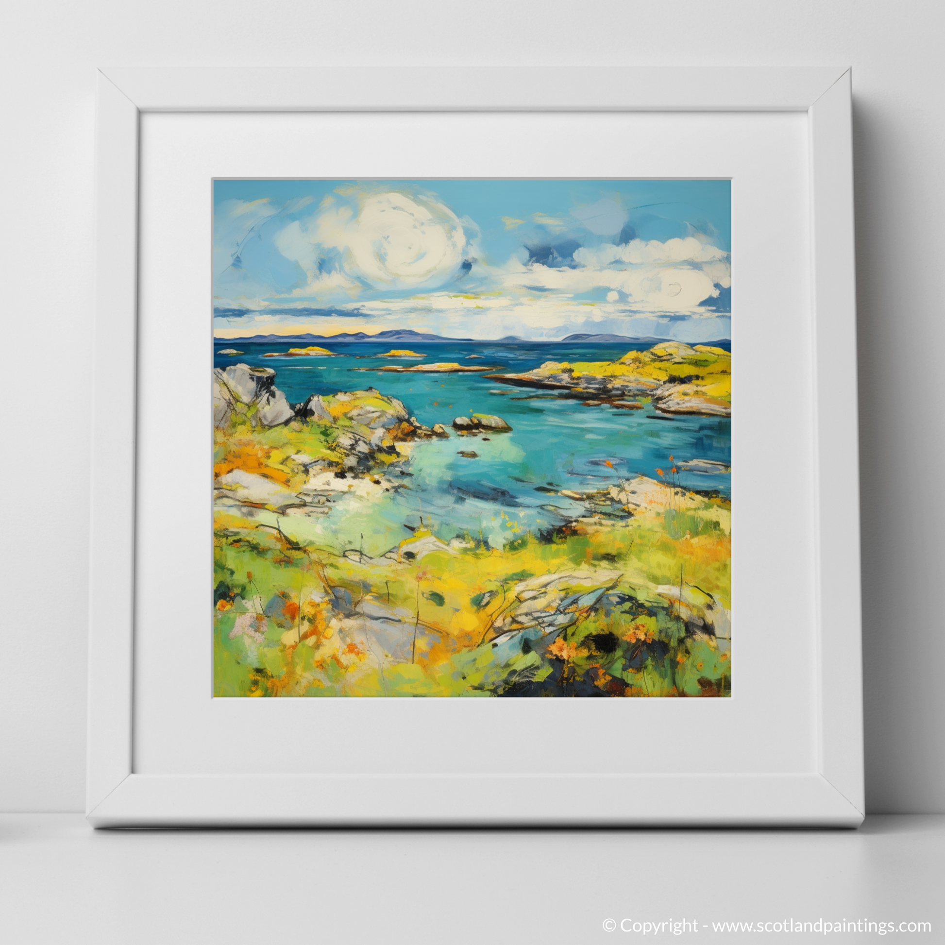 Art Print of Isle of Skyes smaller isles, Inner Hebrides in summer with a white frame