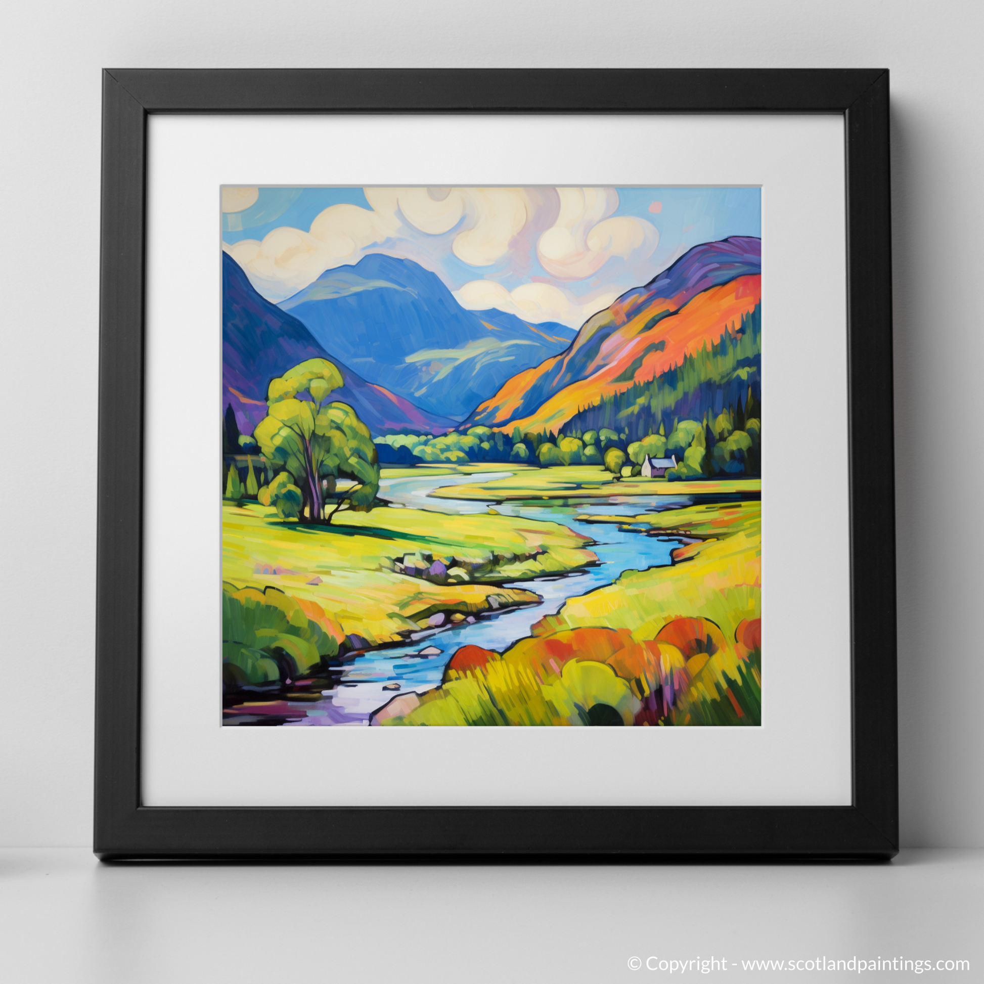 Art Print of Glenfinnan, Highlands in summer with a black frame