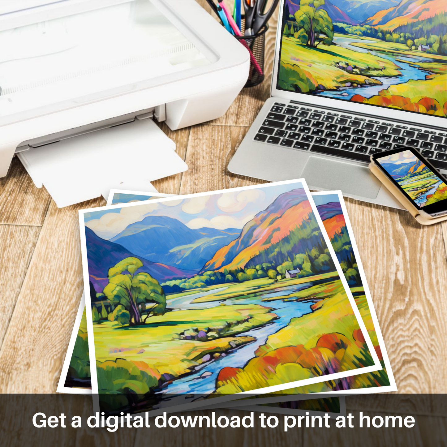 Downloadable and printable picture of Glenfinnan, Highlands in summer